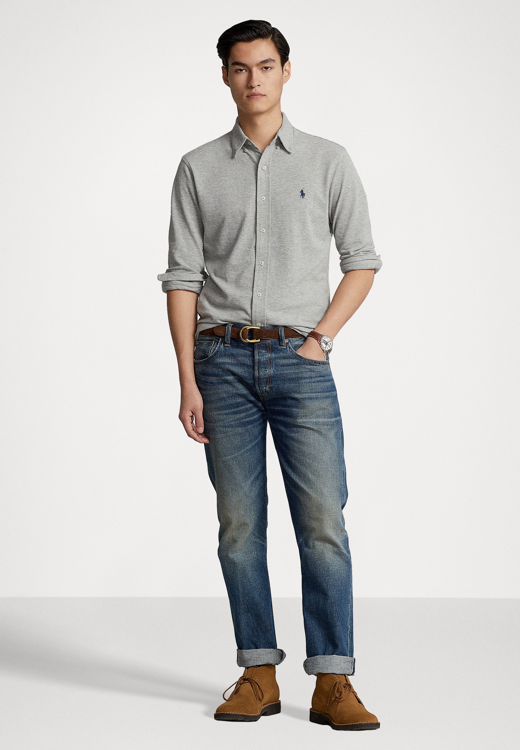 Polo Ralph Lauren LONG SLEEVE - Shirt - andover heather/mottled light grey