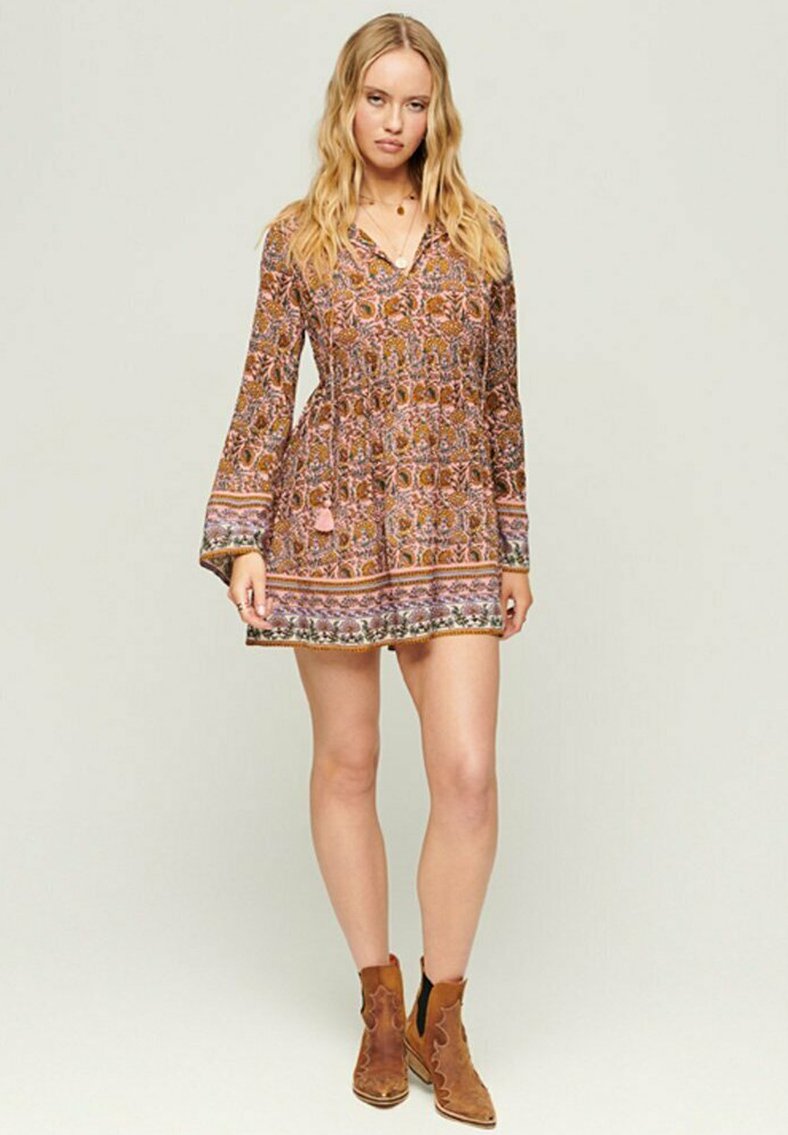 Superdry FLARE SLEEVE 60S - Day dress - french floral pink/pink