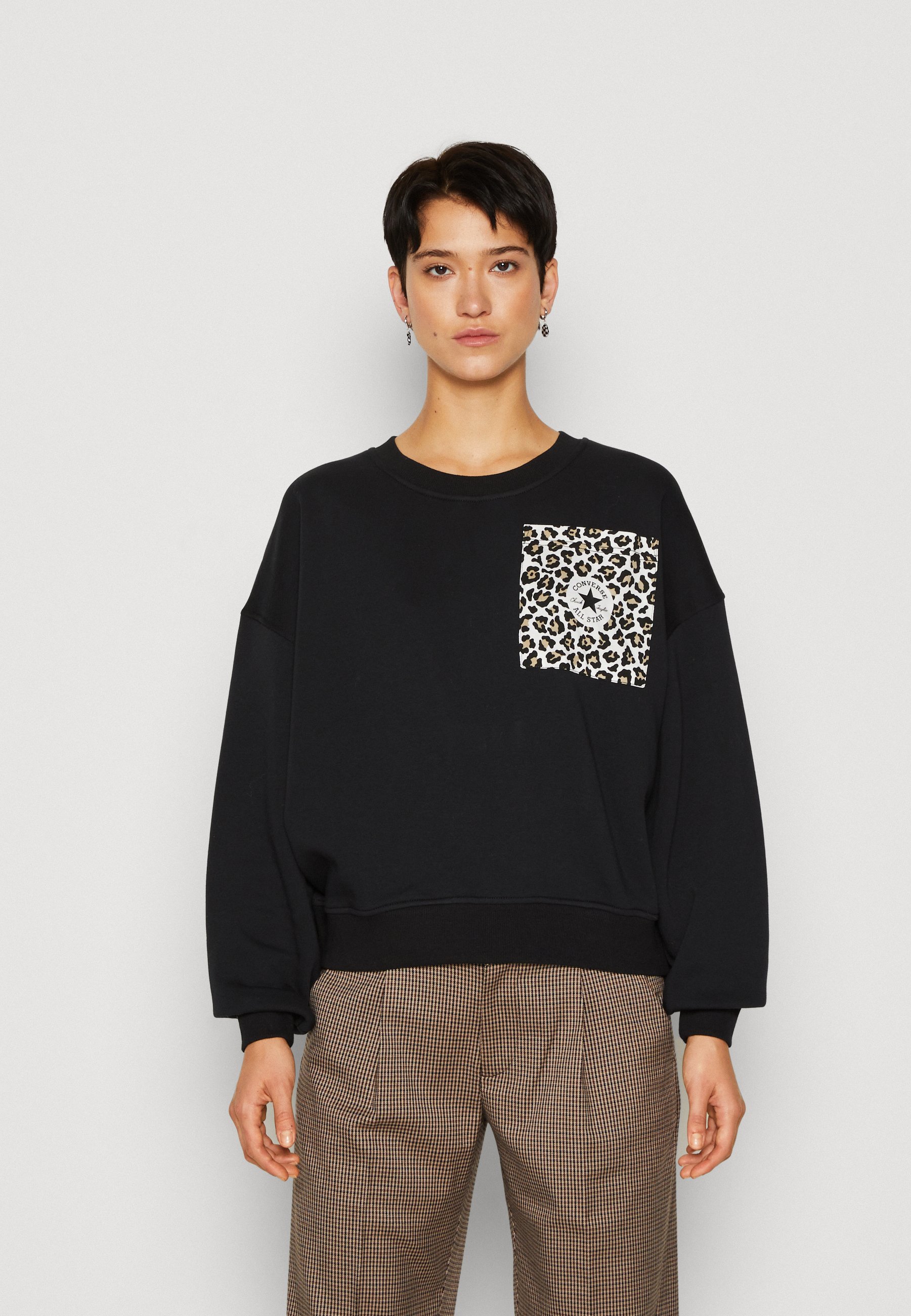 Converse LEOPARD CREW SWEATER - Sweatshirt - black