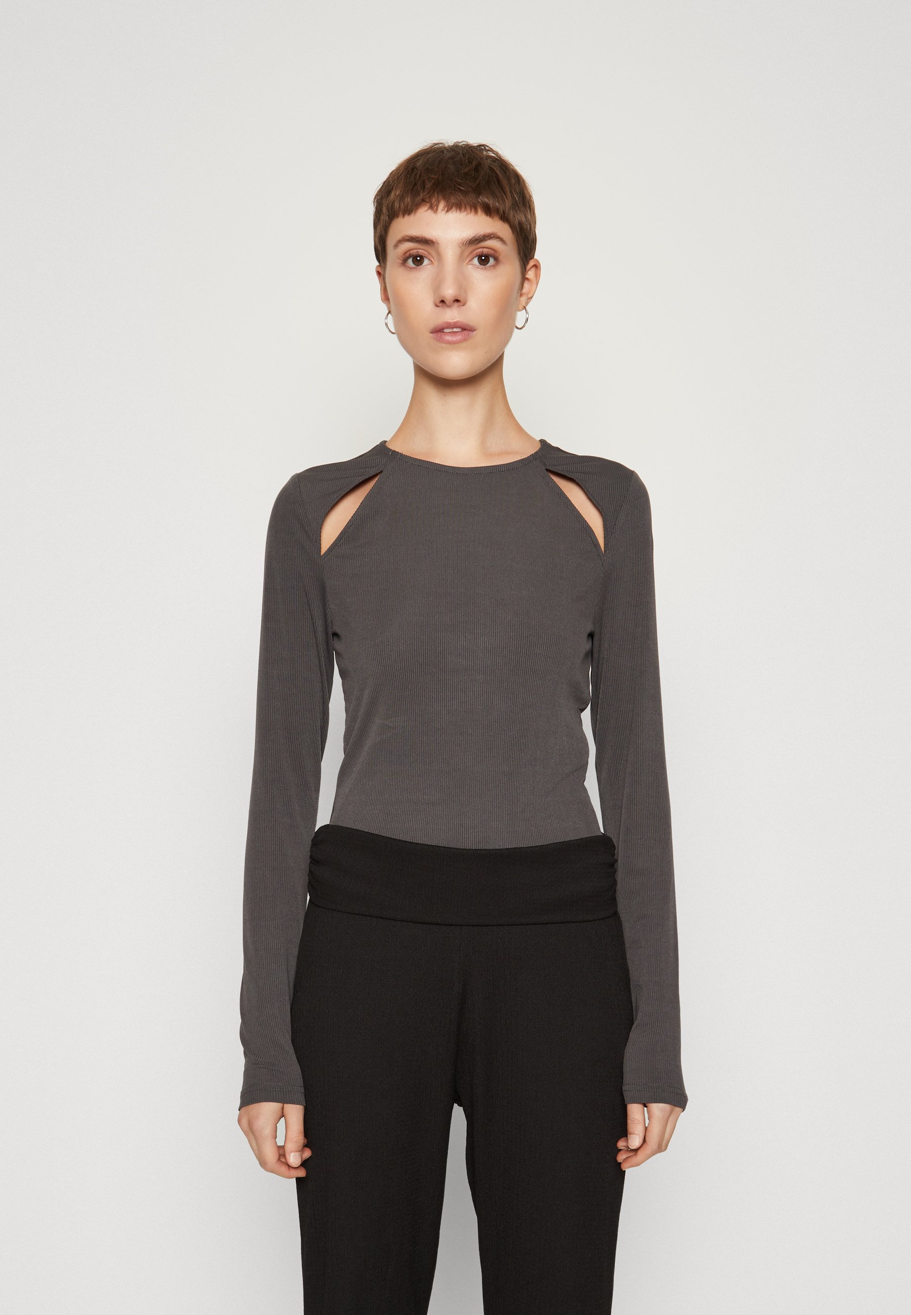 ONLY ONLBIANCA CUT OUT - Long sleeved top - asphalt/dark grey
