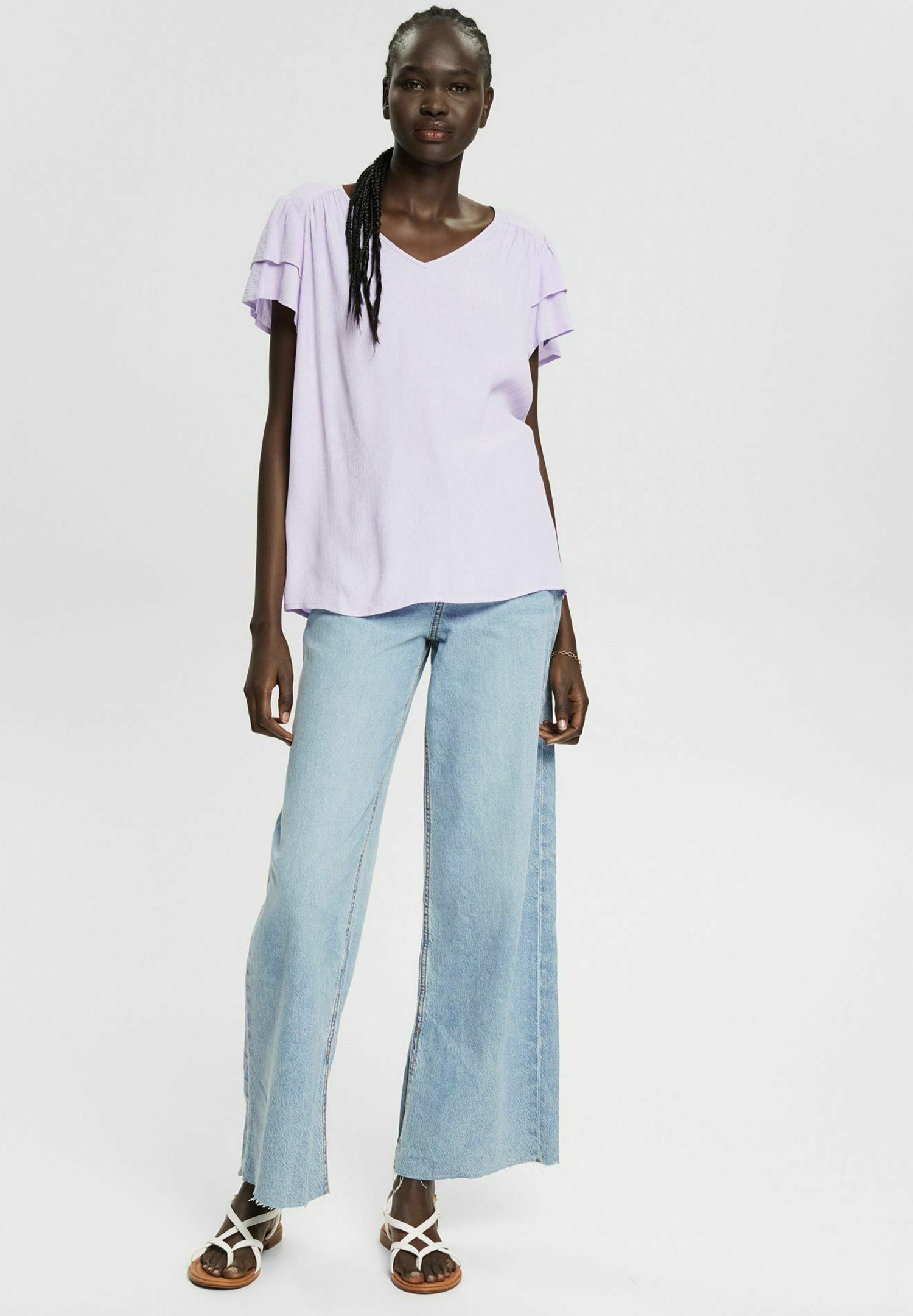 Esprit MIT VOLANTÄRMELN - Print T-shirt - lilac/light pink