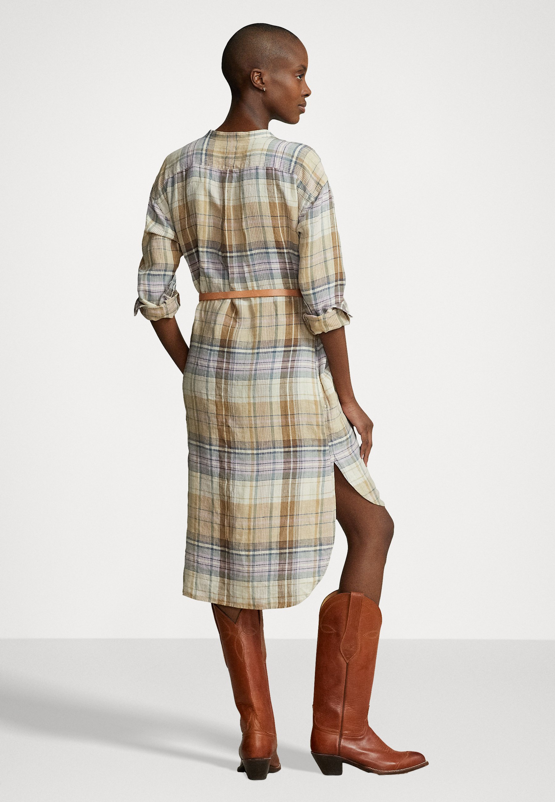 Polo Ralph Lauren LONG SLEEVE DAY DRESS - Day dress - brown multi plaid/brown