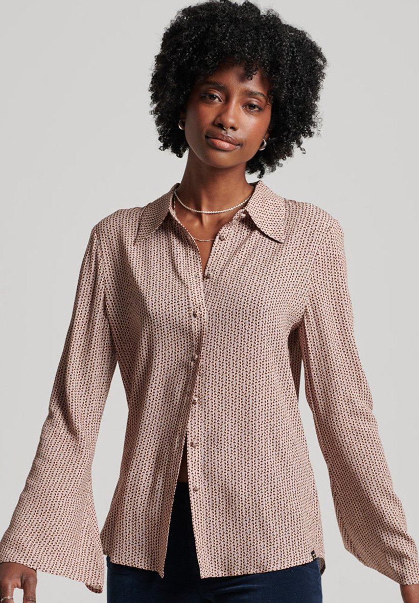 Superdry STUDIOS SEVENTIES - Button-down blouse - rotating semi circle beige print/beige