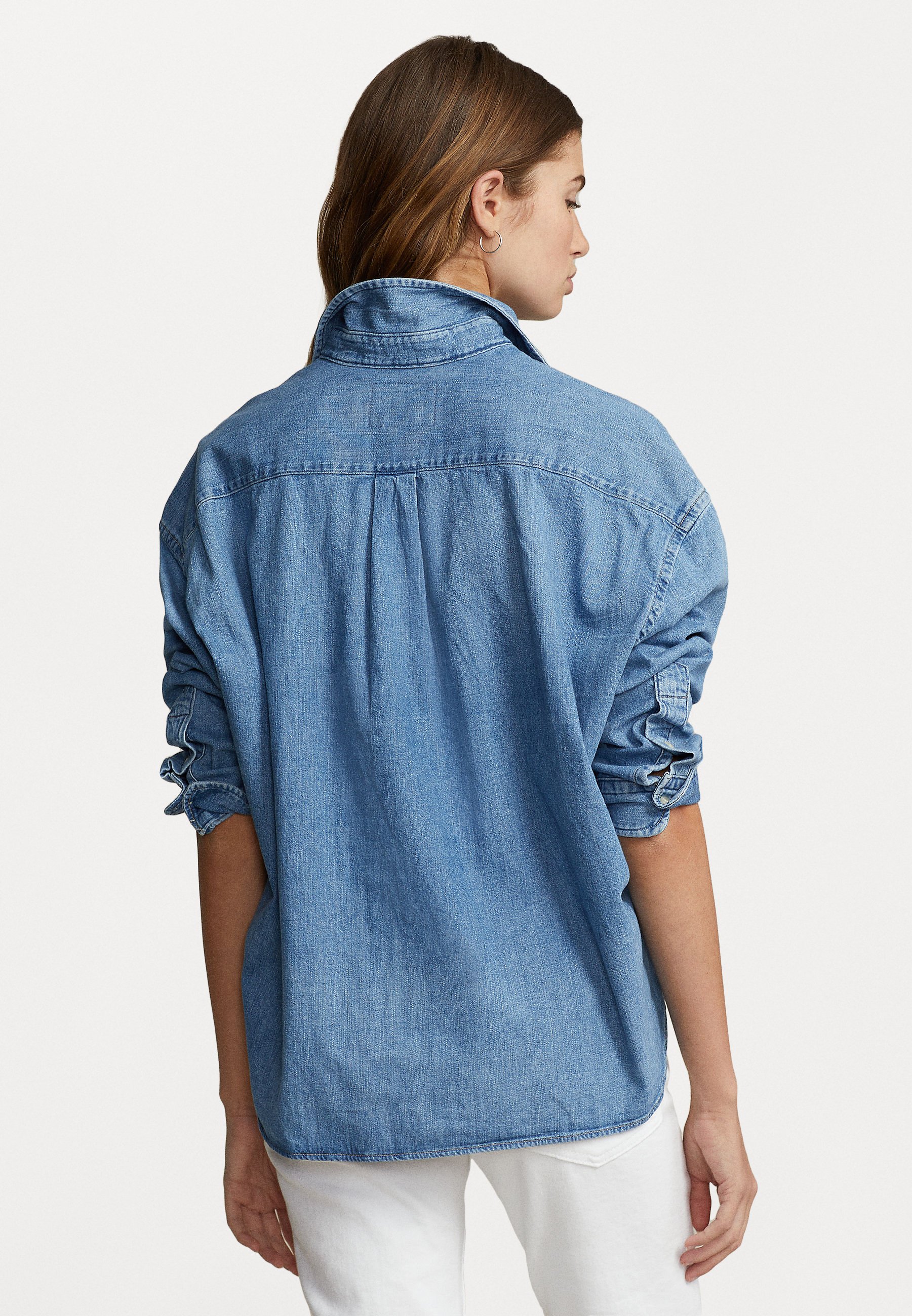 Polo Ralph Lauren LONG SLEEVE BUTTON FRONT SHIRT - Button-down blouse - zaia wash/blue denim