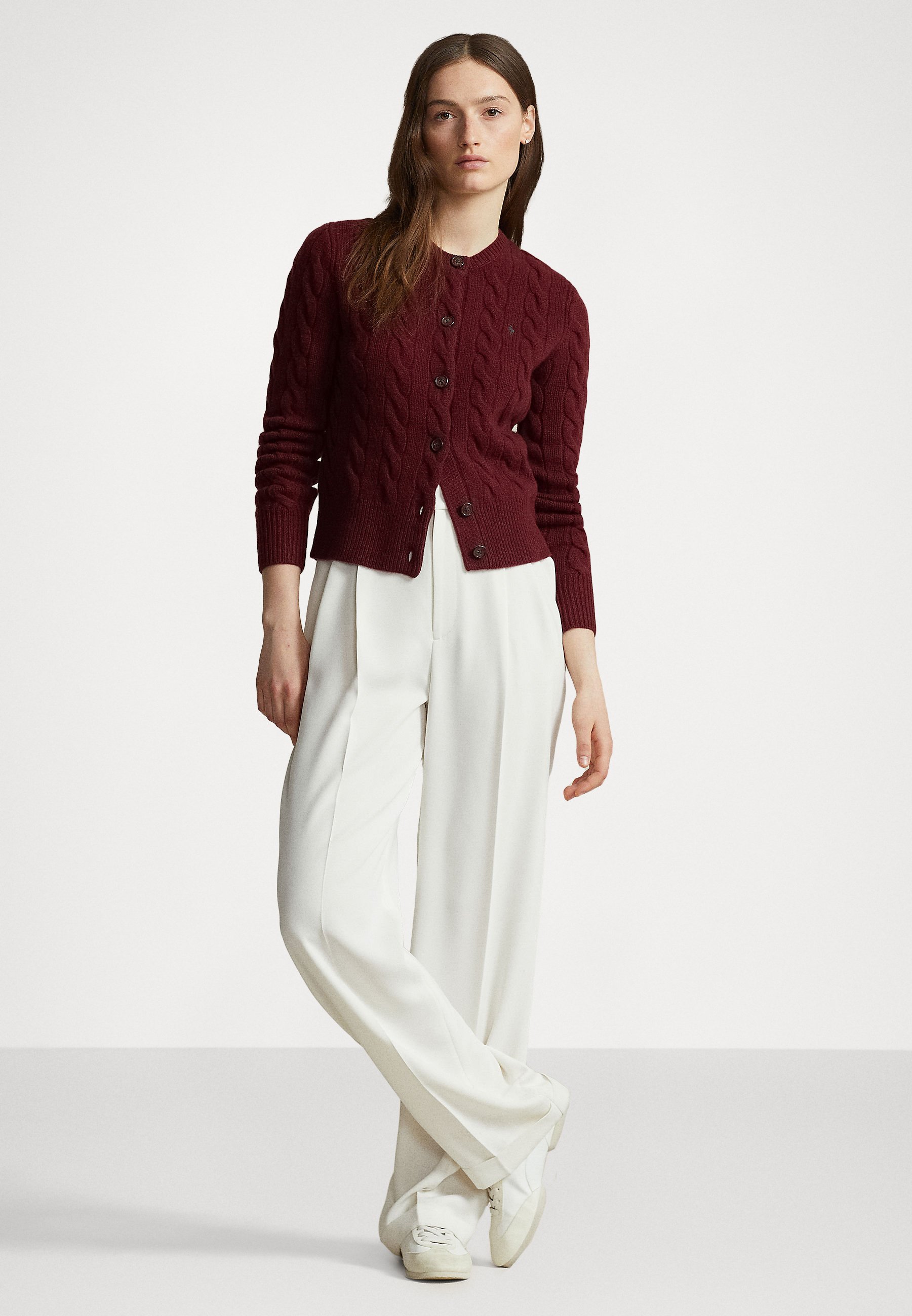 Polo Ralph Lauren LONG SLEEVE CARDIGAN - Cardigan - garnet red melange/red