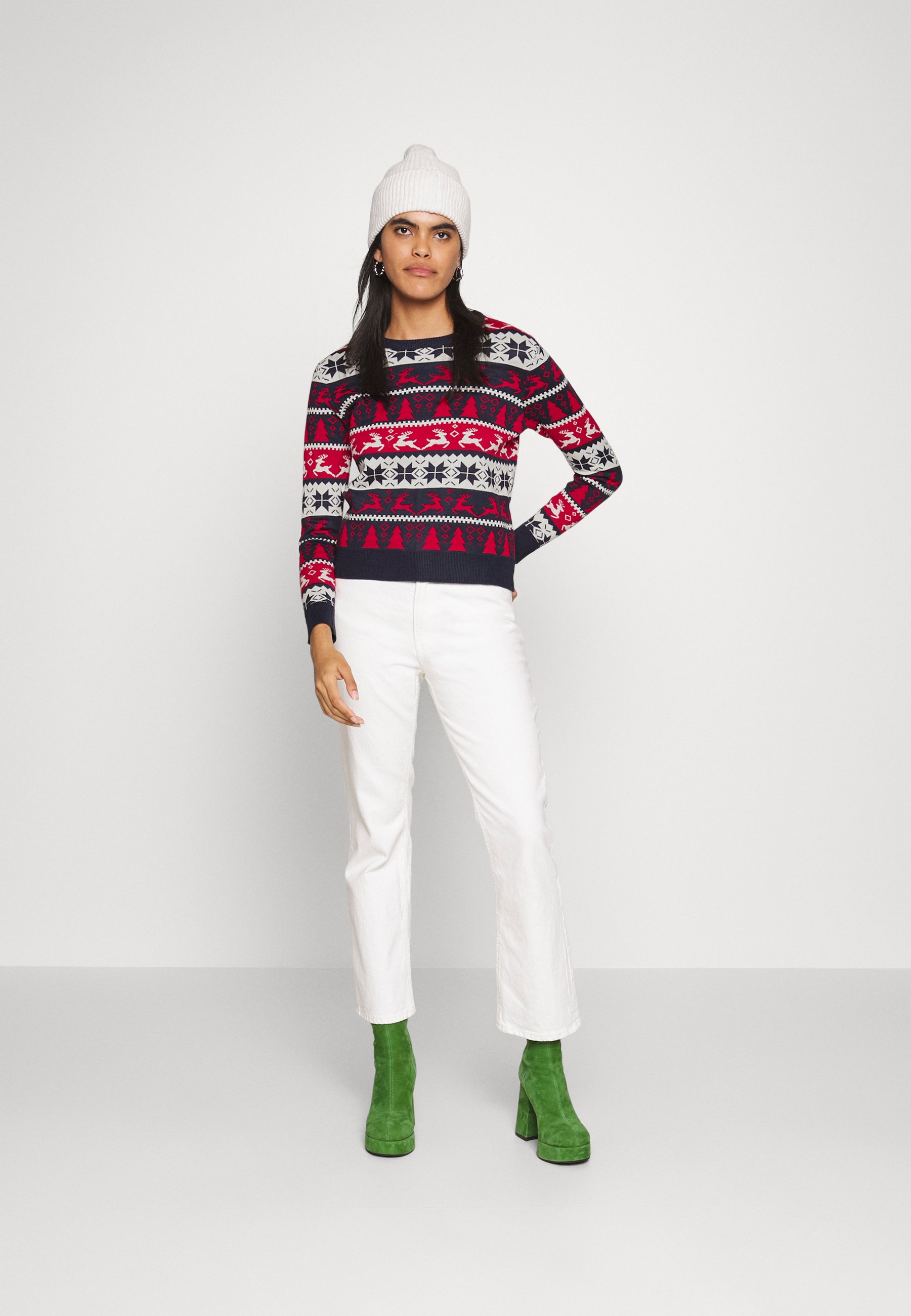 ONLY ONLXMAS COMFY DEER - Jumper - night sky/cloud dancer/chili pepper/dark blue