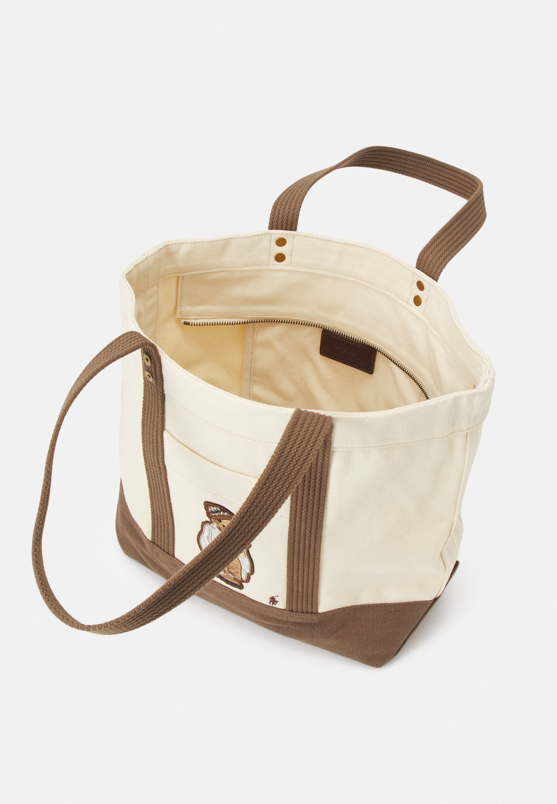 Polo Ralph Lauren TOTE-MEDIUM - Tote bag - ecru/chestnut/beige