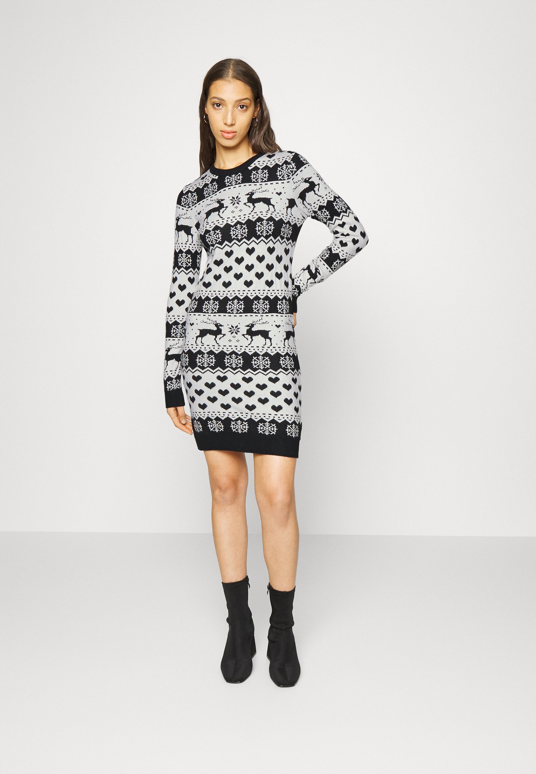 ONLY ONLXMAS DEER DRESS - Jumper dress - cloud dancer/black/beige