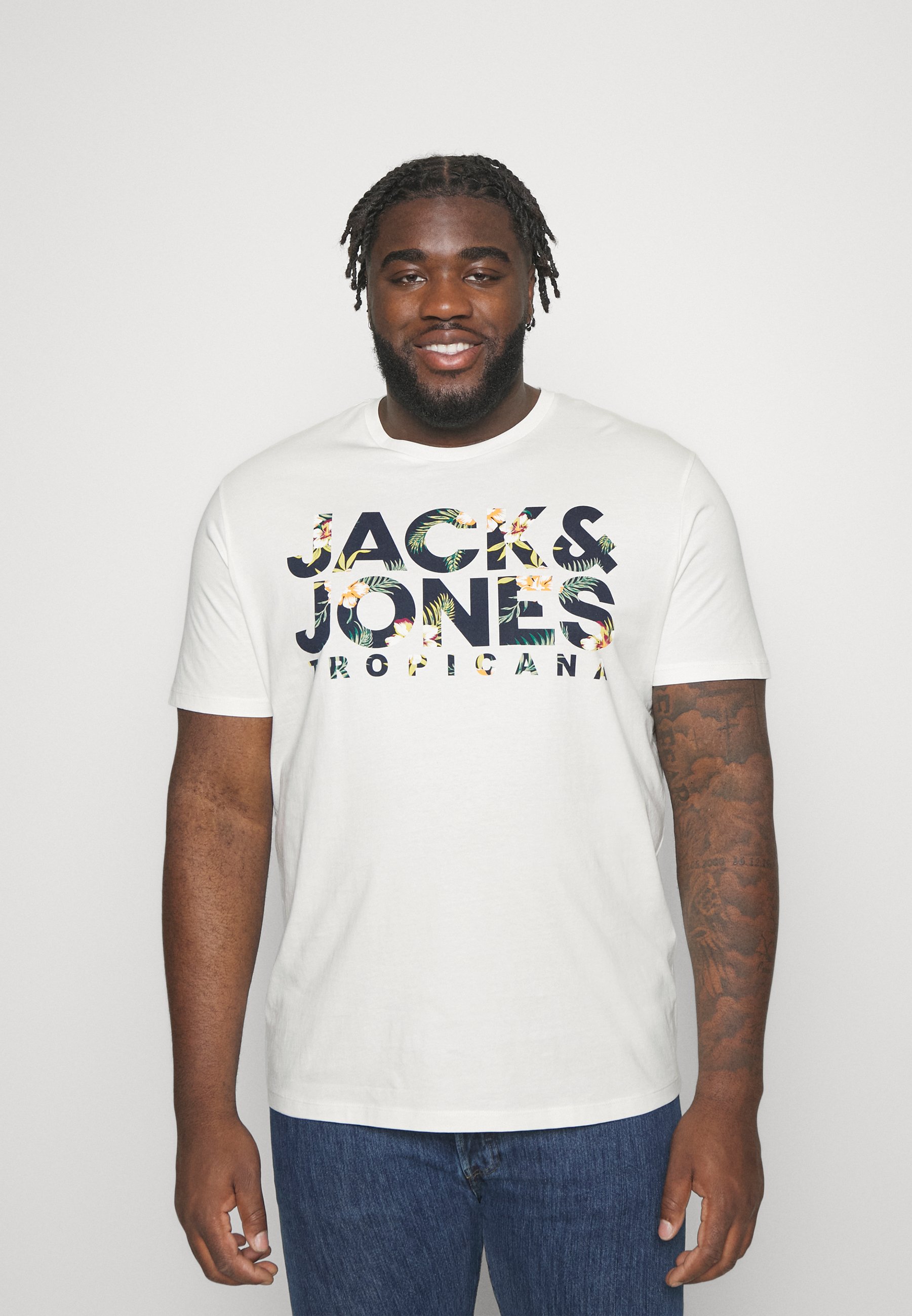 Jack &Jones JJBECS SHAPE TEE CREW NECK  - Print T-shirt - cloud dancer/white