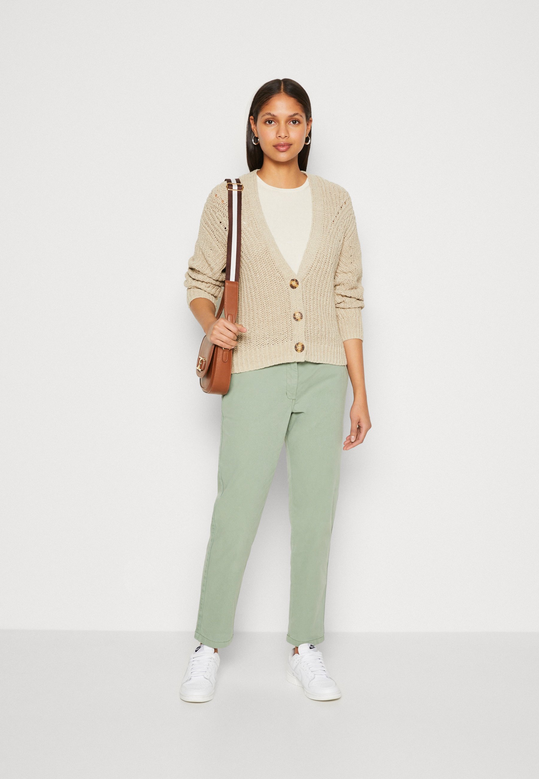 Esprit TAPE STITCH - Cardigan - light taupe/taupe
