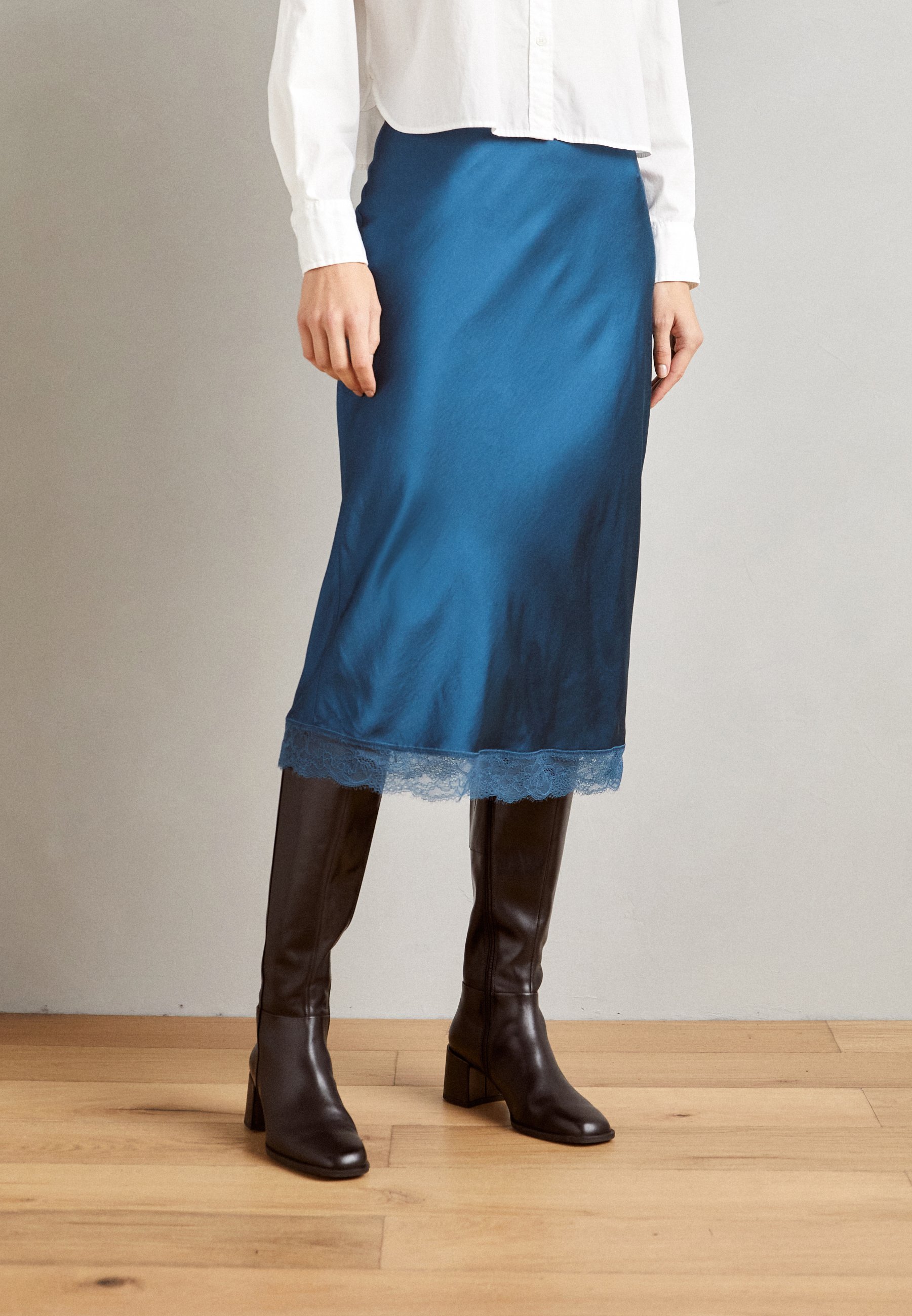 Scotch & Soda HIGH RISE MIDI SKIRT - Pencil skirt - dark teal/anthracite