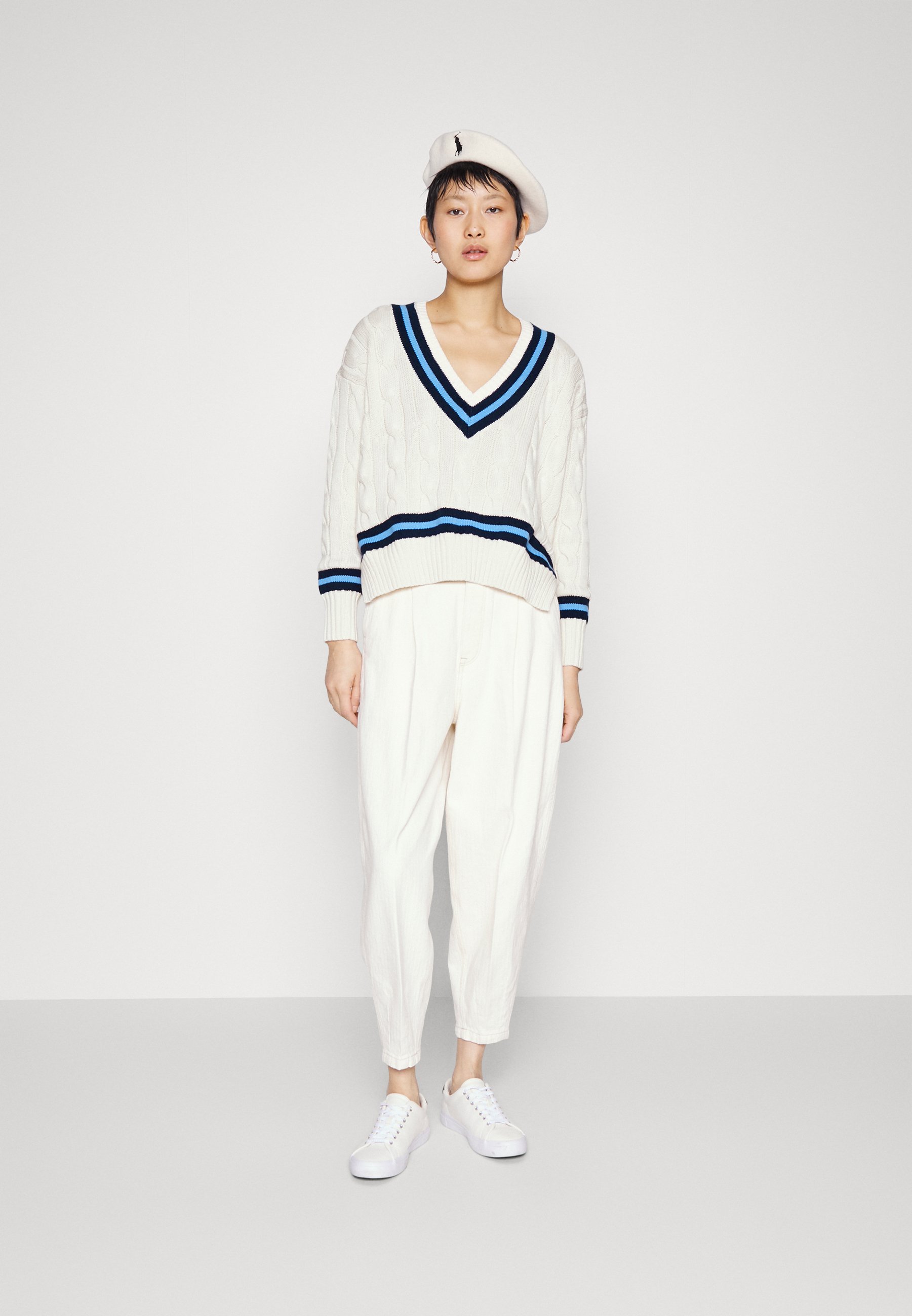 Polo Ralph Lauren CRICKET  - Jumper - cream white/ navy stripe/blue