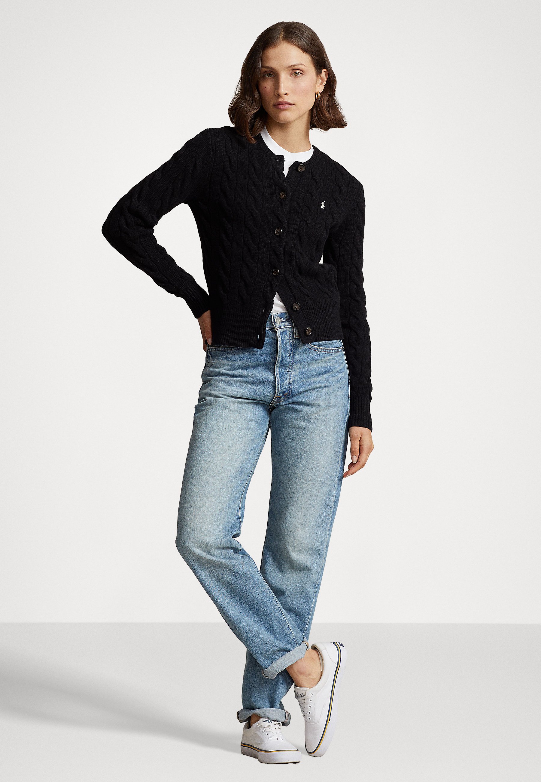 Polo Ralph Lauren LONG SLEEVE CARDIGAN - Cardigan - black