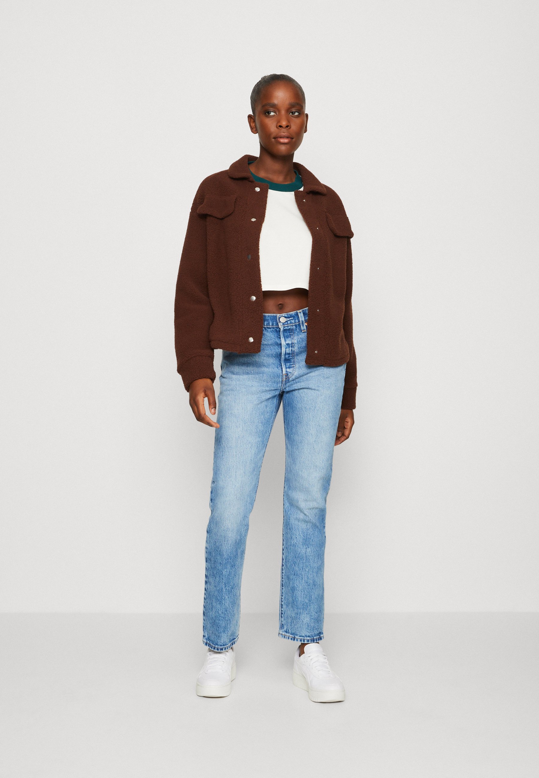 Levi's® GRAPHIC CROP REESE - Long sleeved top - dark varsity gardenia/deep sea moss/white