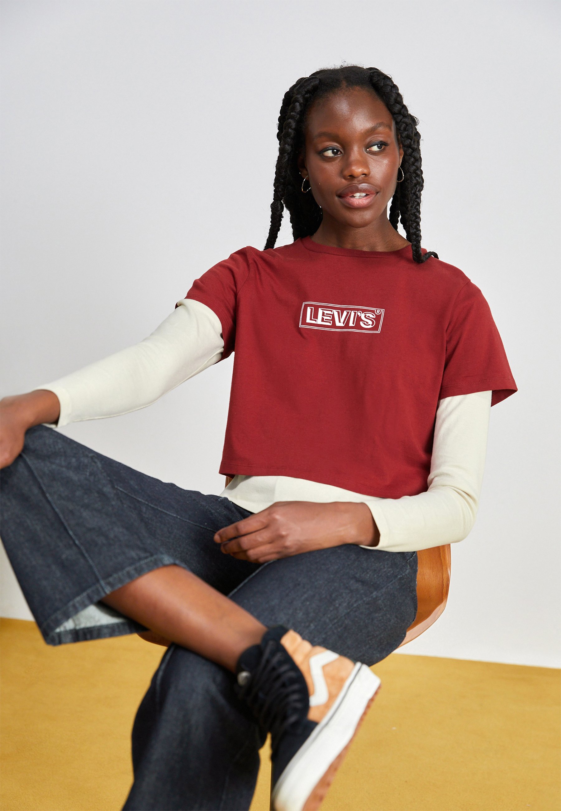 Levi's® GRAPHIC TEE - Long sleeved top - beige/bordeaux/beige