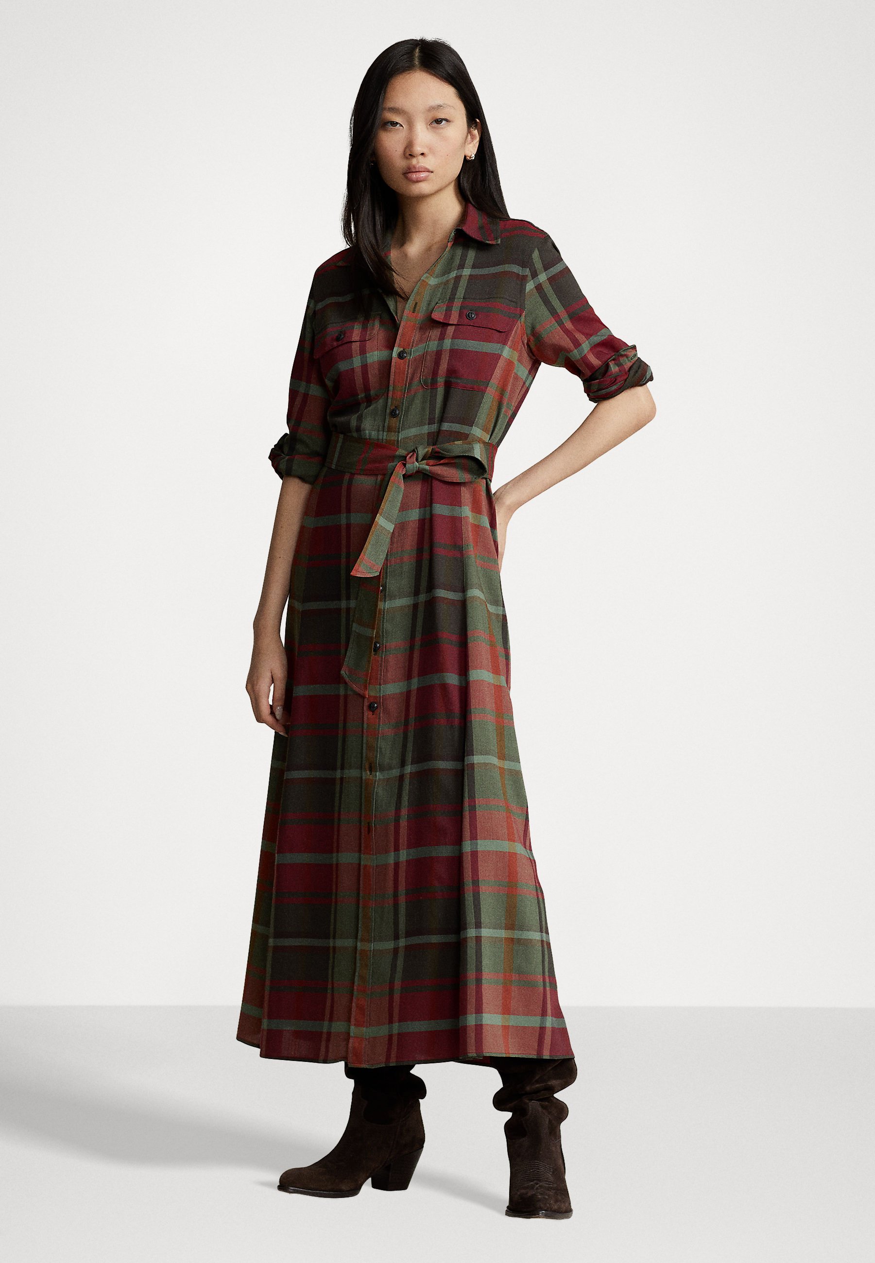 Polo Ralph Lauren LONG SLEEVE DAY DRESS - Shirt dress - red multi plaid/red