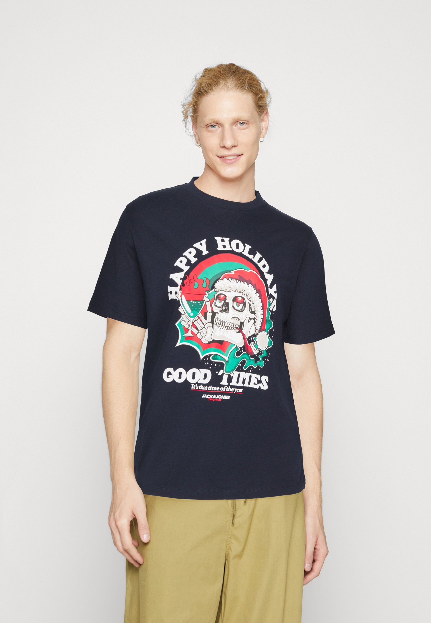 Jack &Jones JORCHRISTMAS SKULL SS CREW NECK - Print T-shirt - sky captain/dark blue
