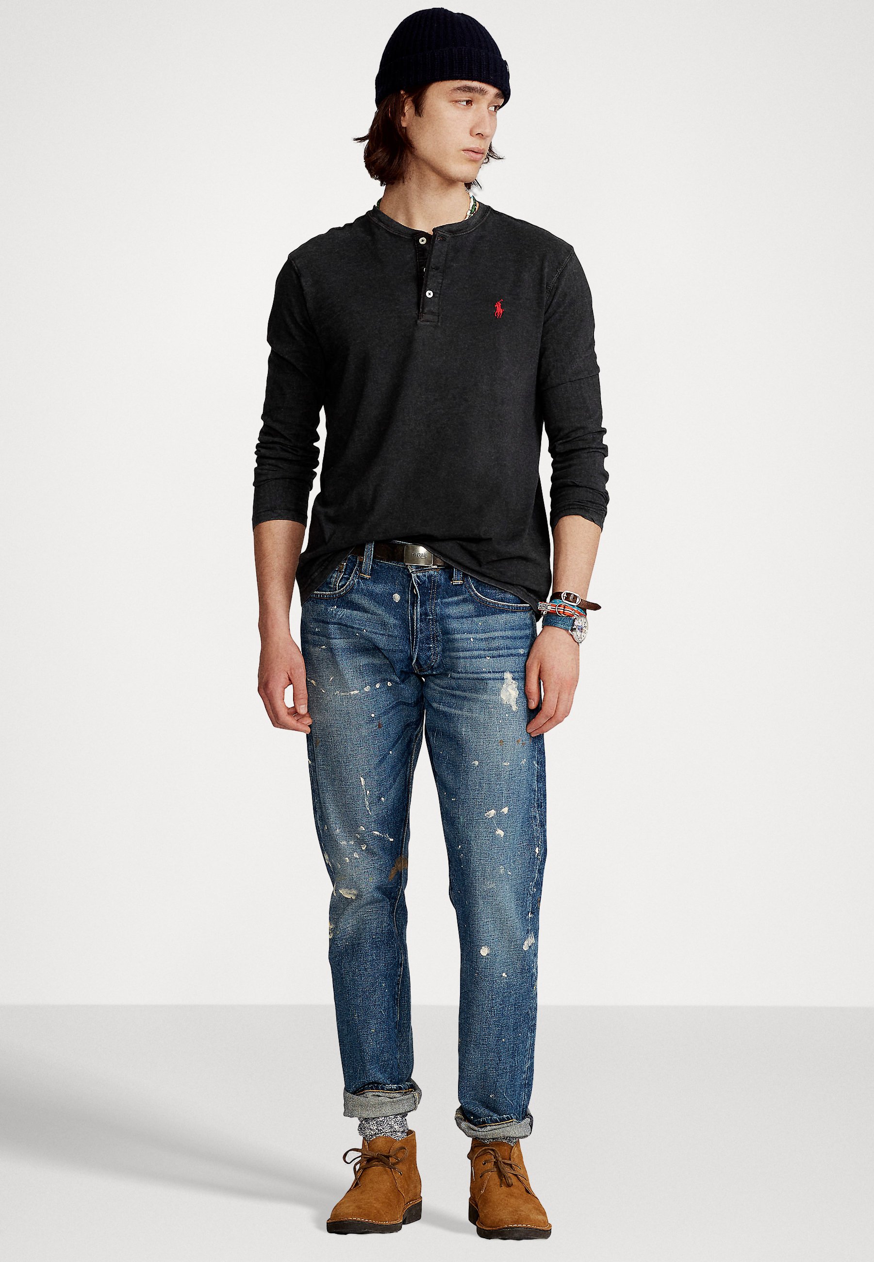 Polo Ralph Lauren SLUB JERSEY HENLEY SHIRT - Long sleeved top - black
