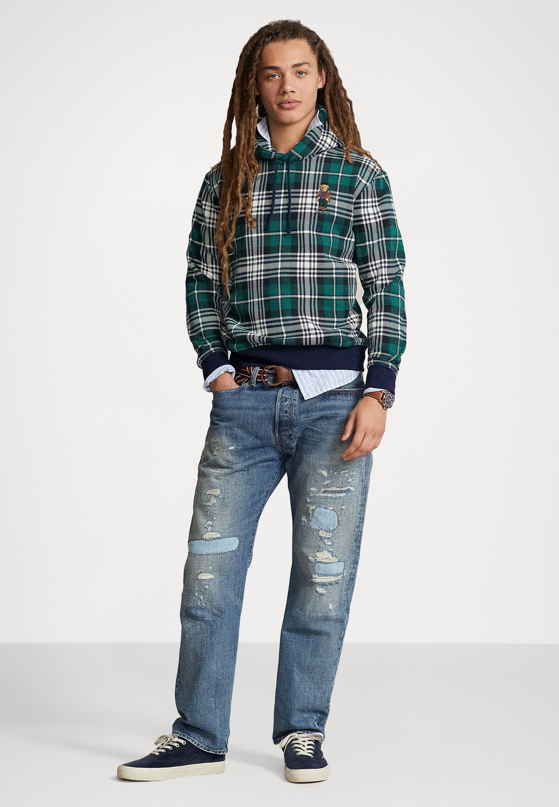 Polo Ralph Lauren HOOD LONG SLEEVE - Hoodie - tartan heather/black
