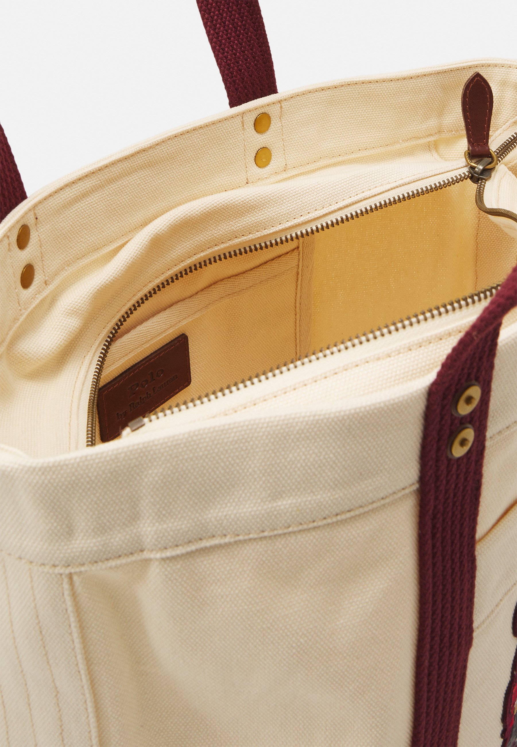 Polo Ralph Lauren TOTE MEDIUM - Handbag - ecru/deep burgundy/beige