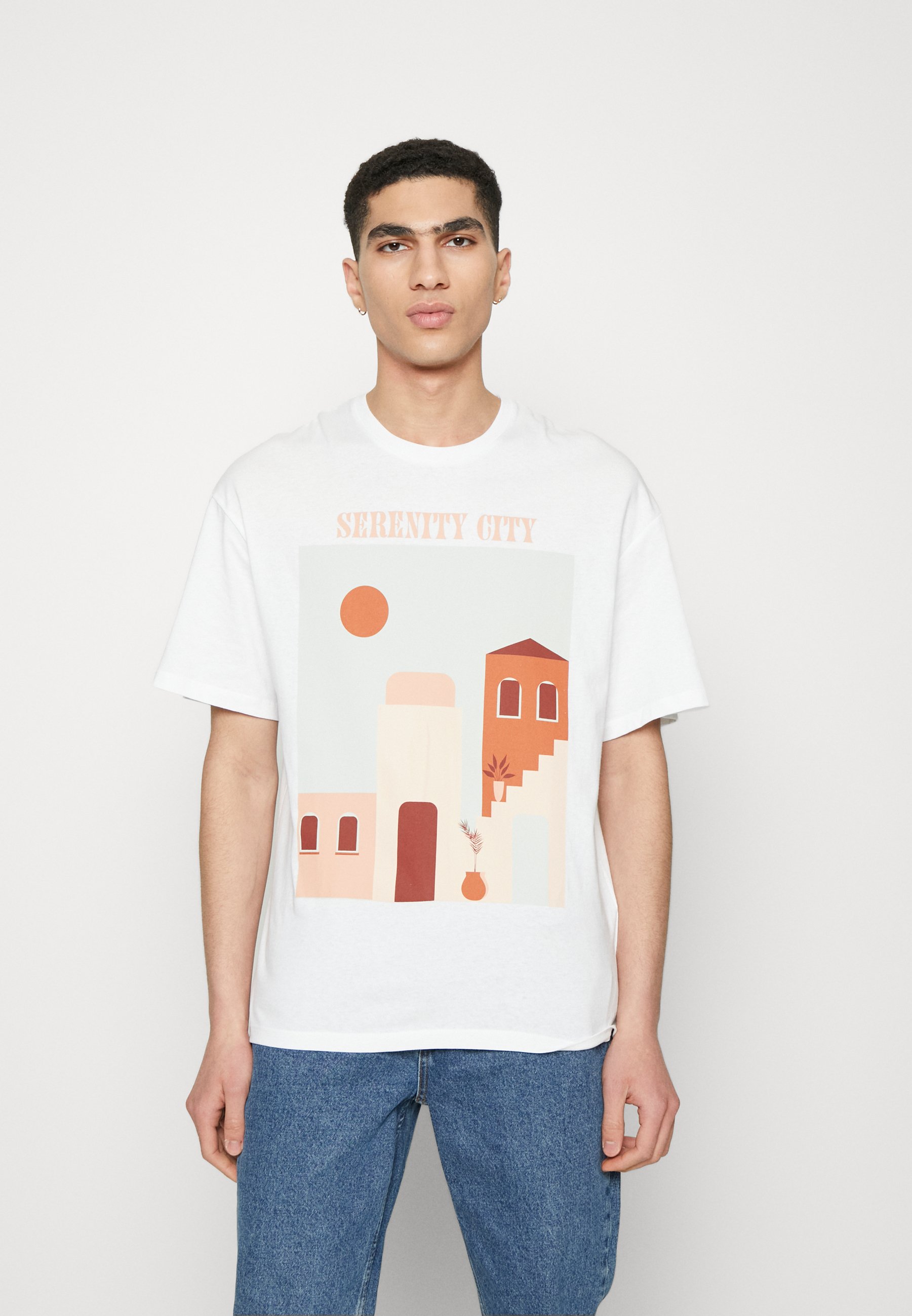 Jack &Jones TEE CREWNECK UNISEX - Print T-shirt - white/white