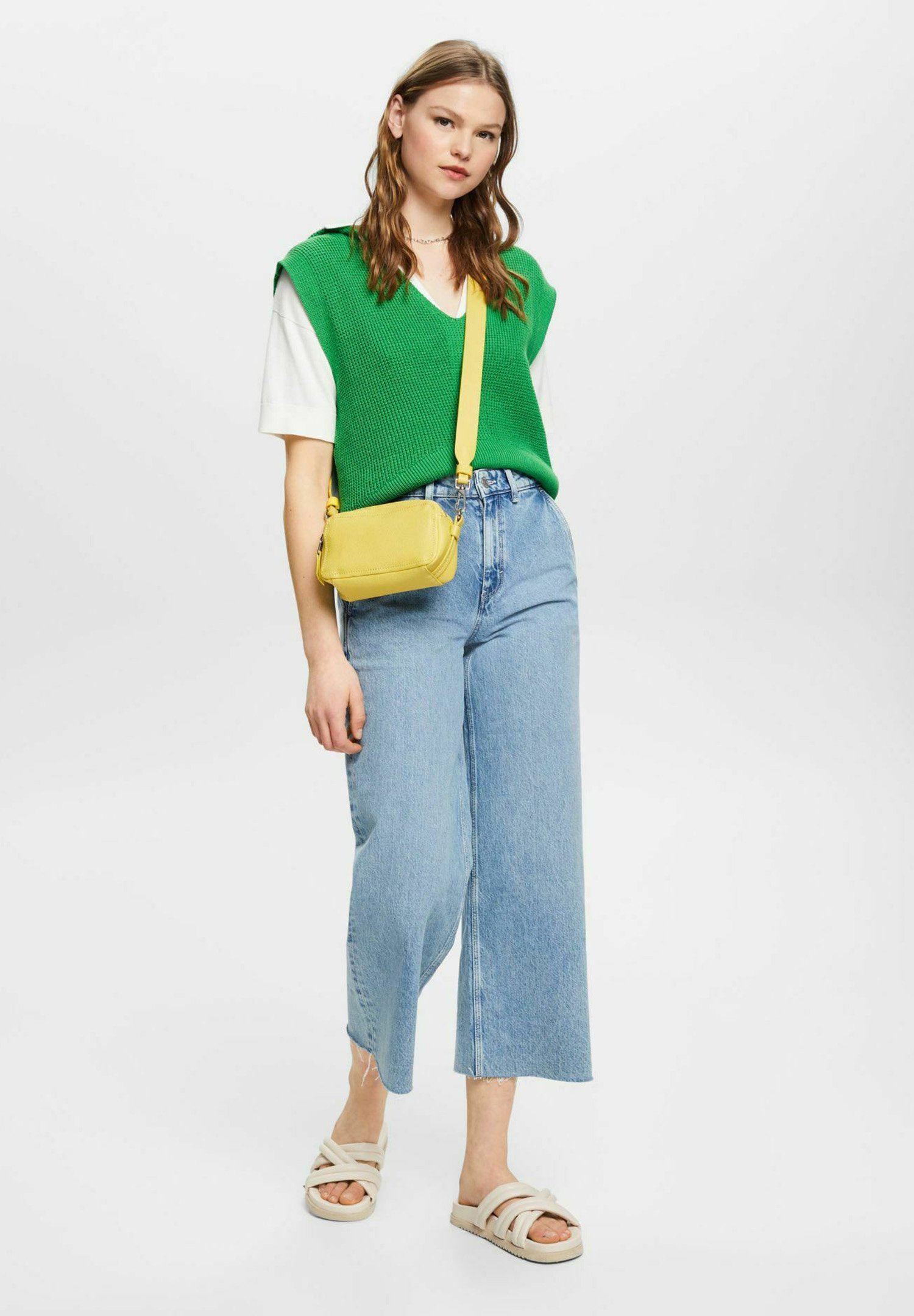 Esprit MIT HOHEM BUND - Flared Jeans - blue bleached/bleached denim