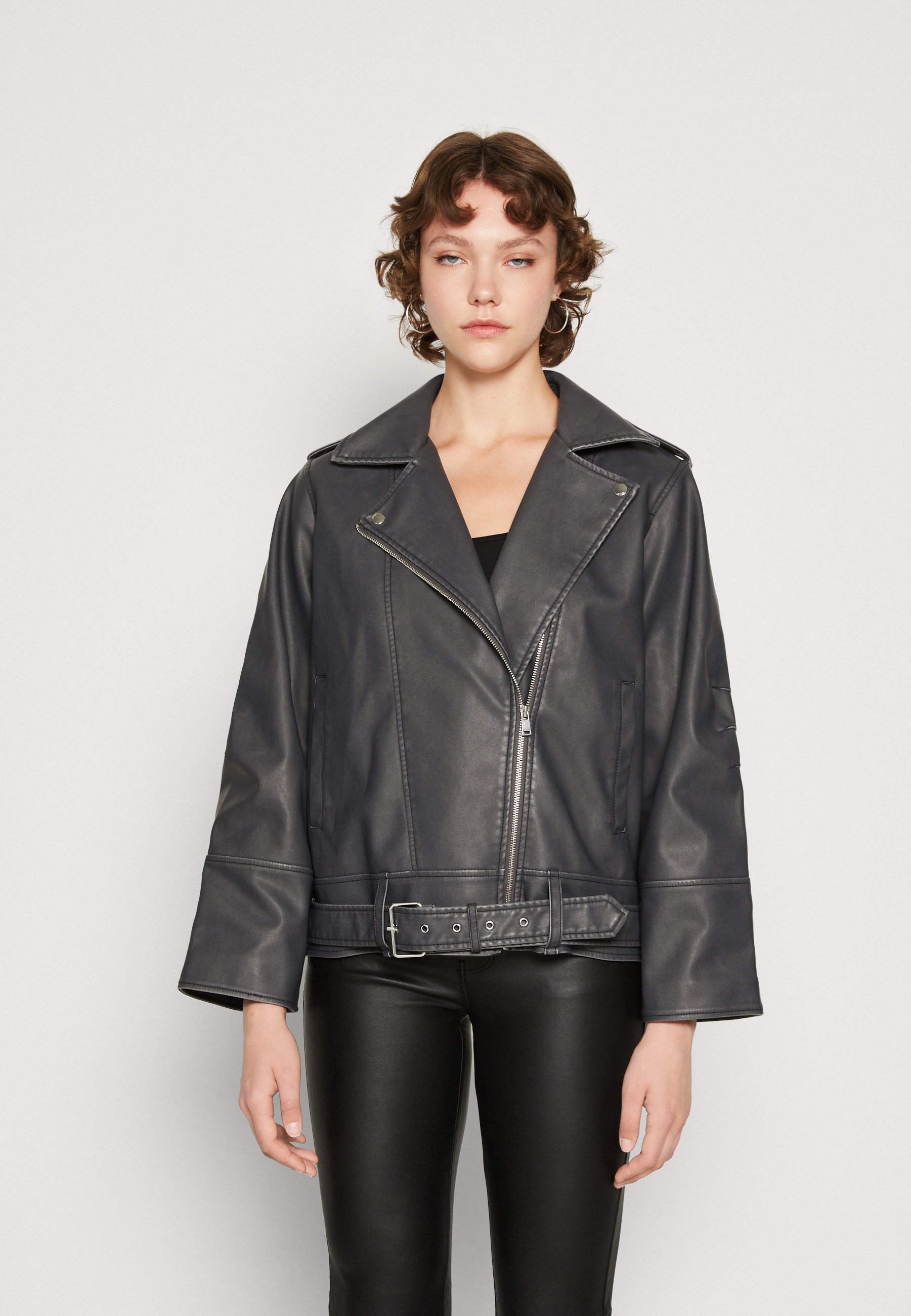 ONLY ONLMINA JACKET  - Faux leather jacket - black washed/black