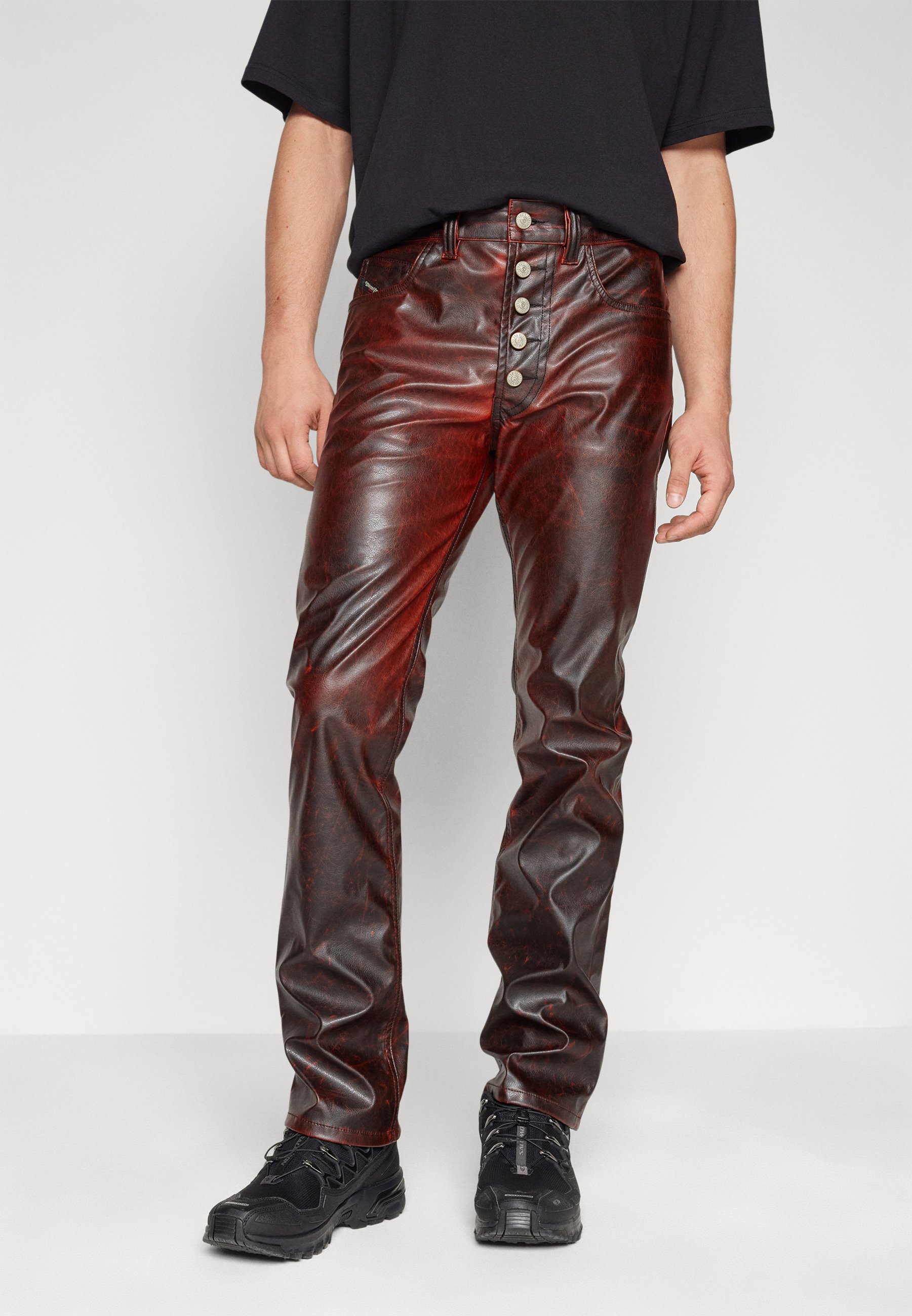 Diesel REVOL - Leather trousers - brown