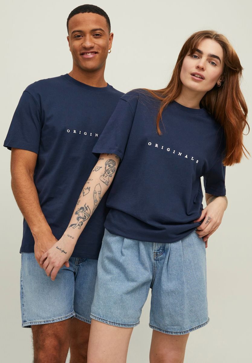 Jack &Jones JORCOPENHAGEN TEE  - Print T-shirt - org print / cloud emb/dark blue