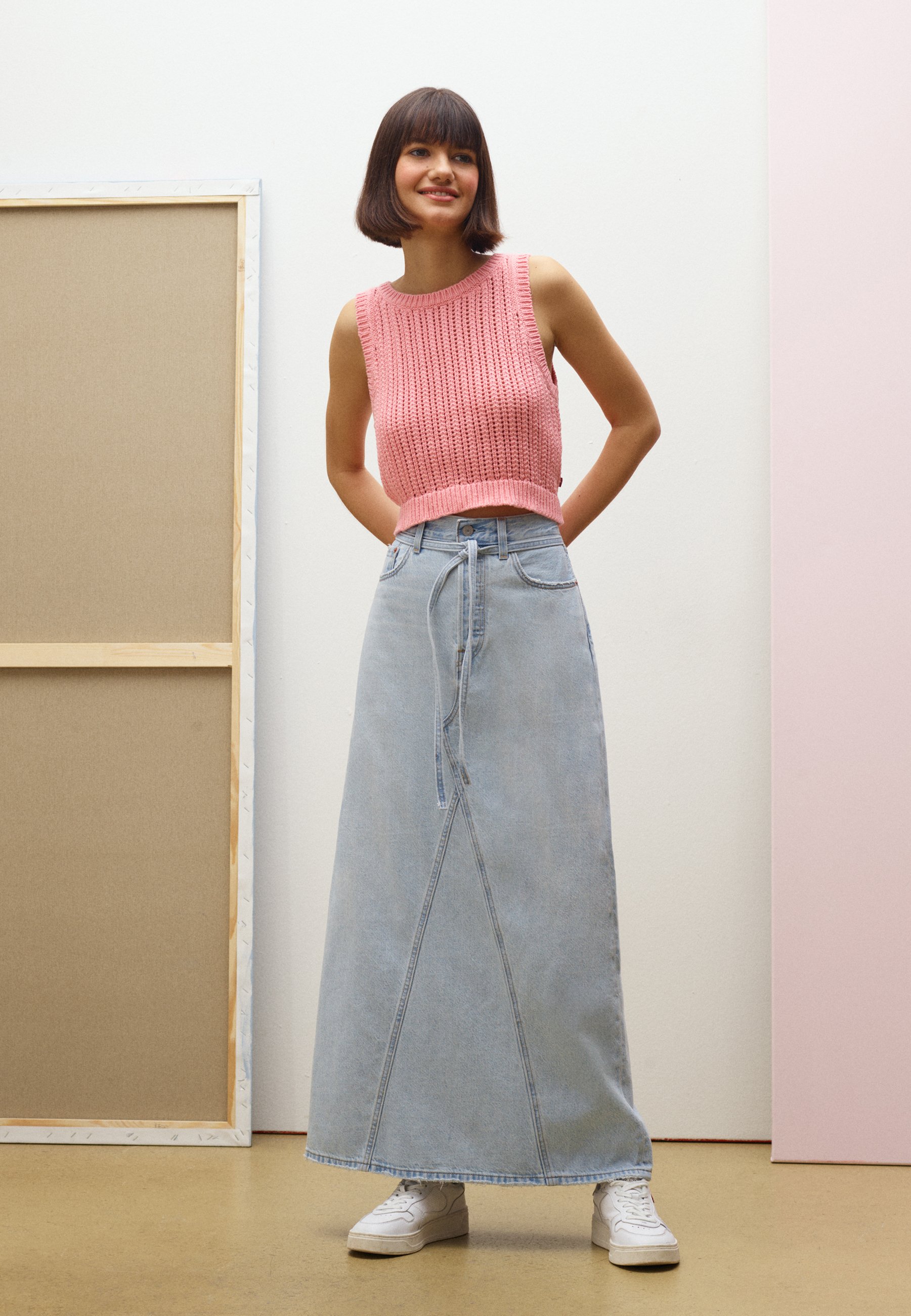 Levi's® ICONIC LONG SKIRT BELT - Maxi skirt - my so called pants/white