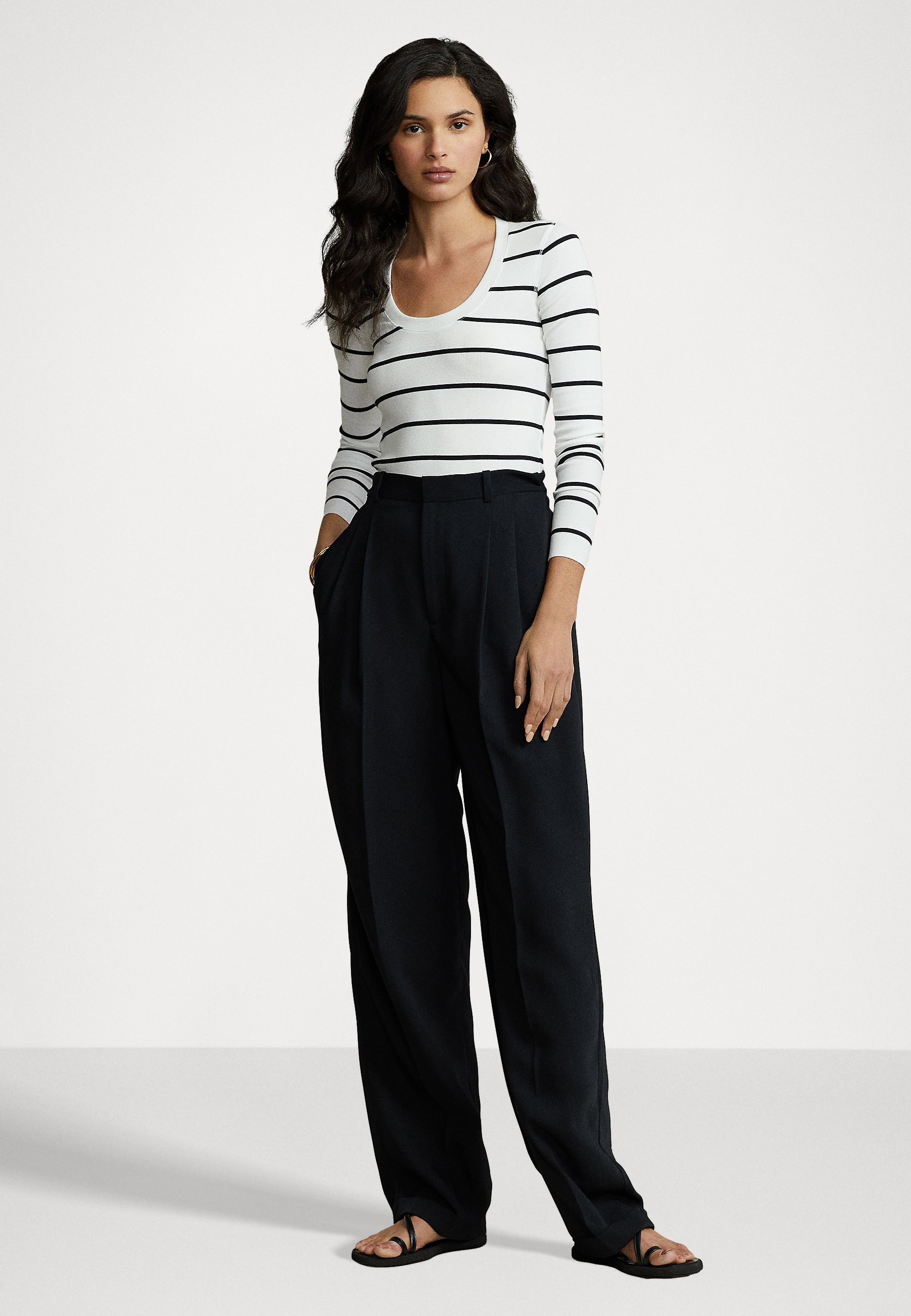 Polo Ralph Lauren LONG SLEEVE - Long sleeved top - white/black/black