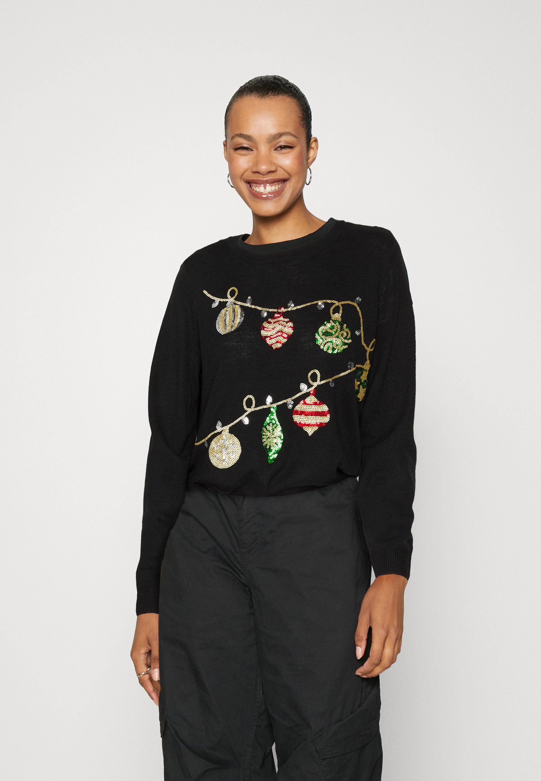 ONLY ONLXMAS GLITTER DECO O NECK - Jumper - black/black