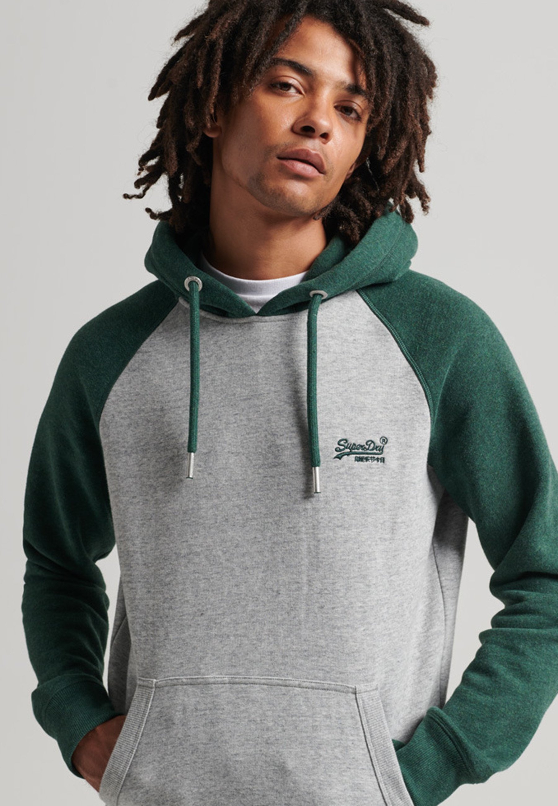 Superdry VINTAGE LOGO BASEBALL - Hoodie - athletic grey marl campus green marl/green