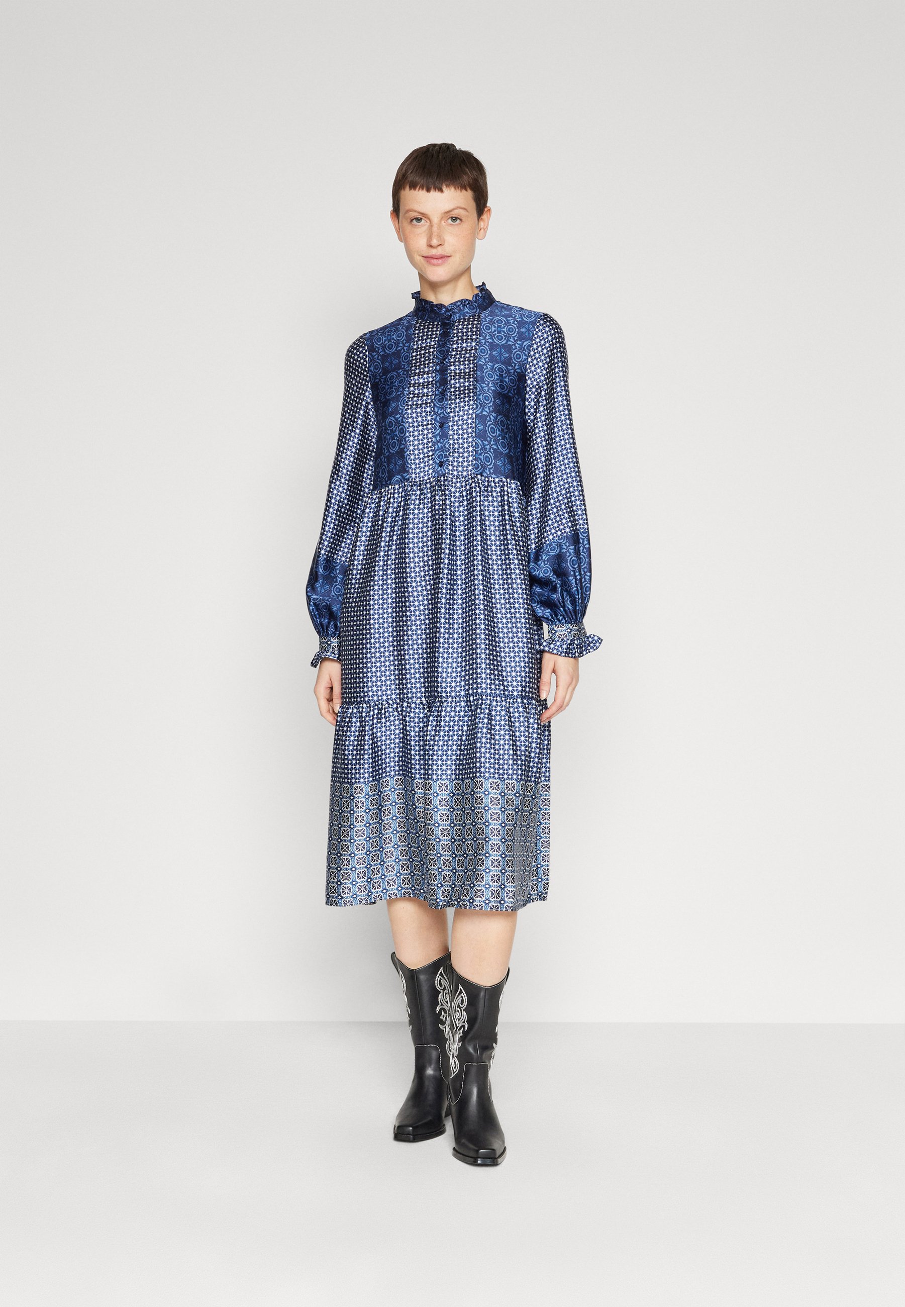 Vero Moda VMLEVI NEW CALF DRESS  - Shirt dress - snow white/dark blue palma/white