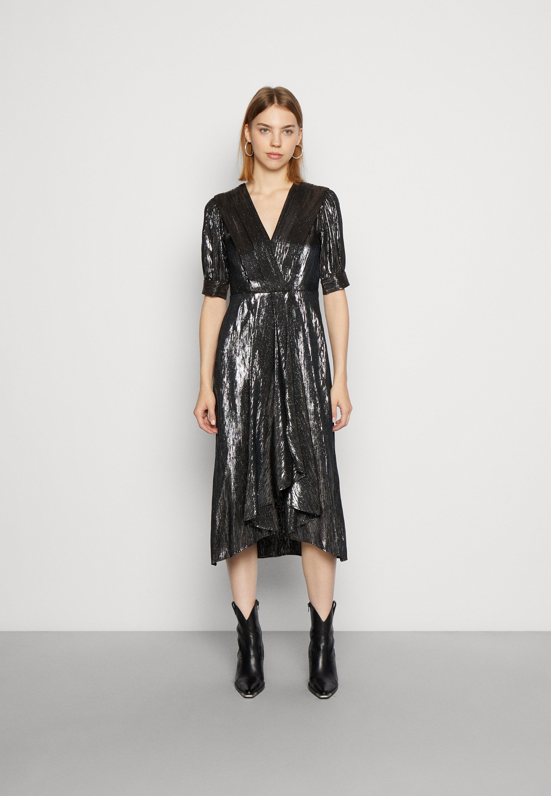 Scotch & Soda LONG SLEEVED DRESS WITH PLEAT DETAIL - Cocktail dress / Party dress - silver metallic/silver-coloured