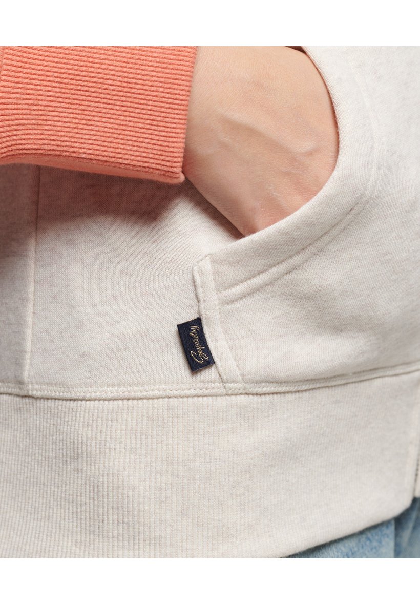 Superdry VINTAGE LOGO EMBROIDERED BASEBALL - Zip-up sweatshirt - light oatmeal marl hype fire coral marl/coral