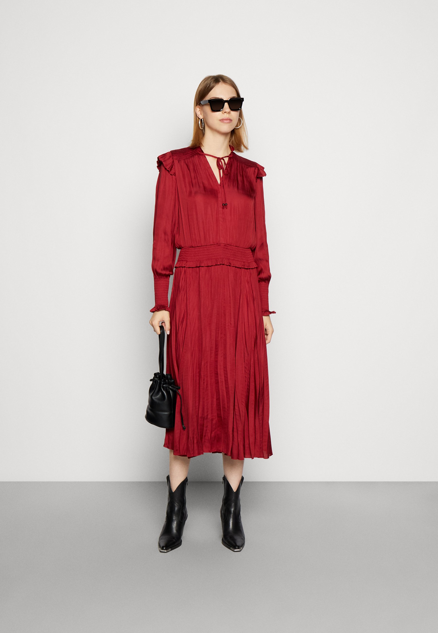 Scotch & Soda SMOCK STITCH MIDI DRESS - Day dress - deep raspberry/red