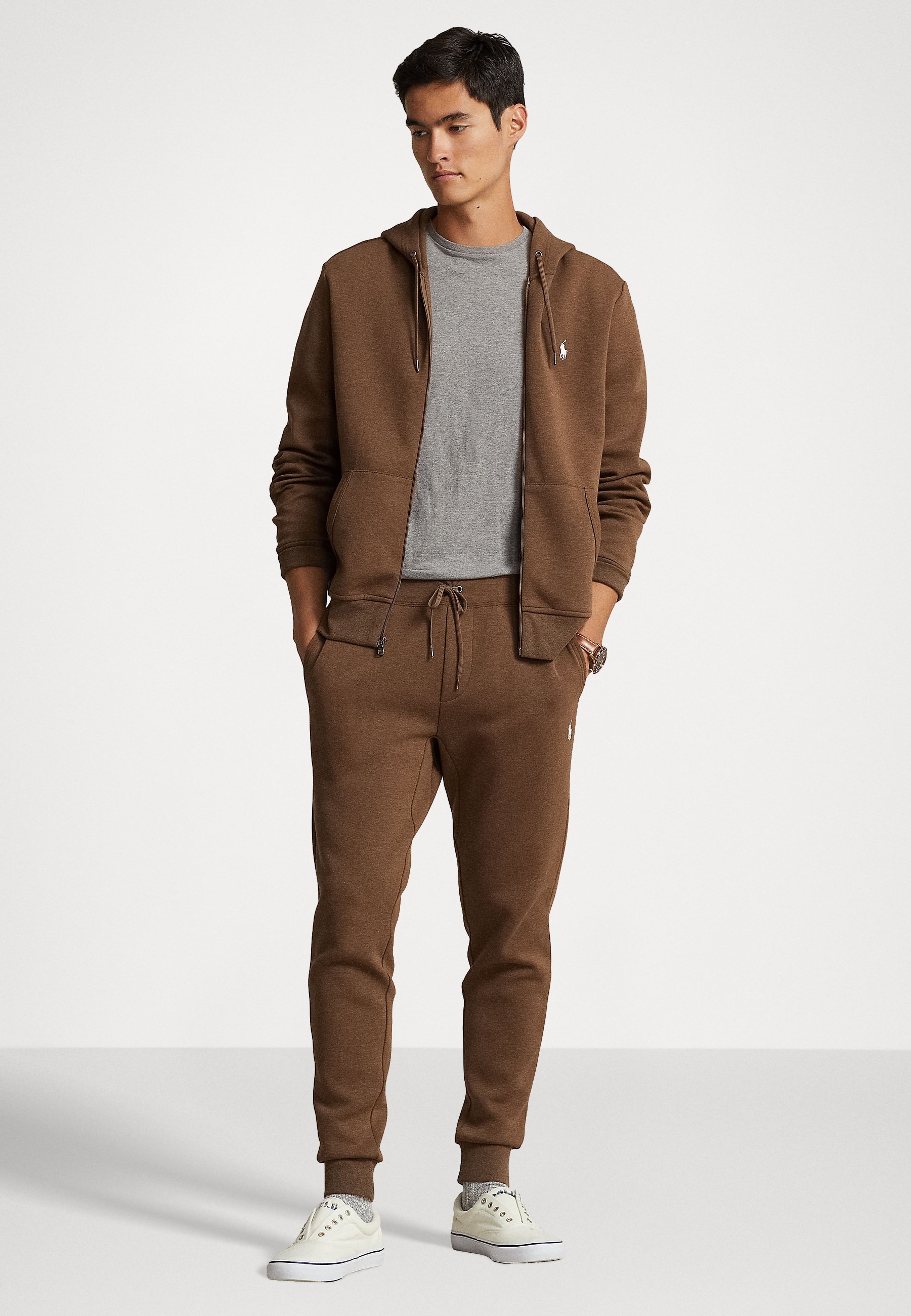 Polo Ralph Lauren LONG SLEEVE - Zip-up sweatshirt - dark taupe heather/taupe