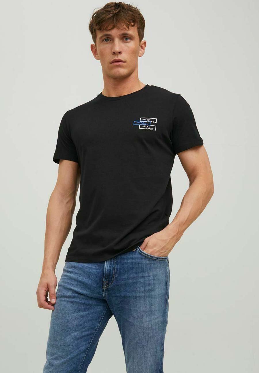 Jack &Jones JCOSPACE LOGO  CREW NECK - Print T-shirt - black