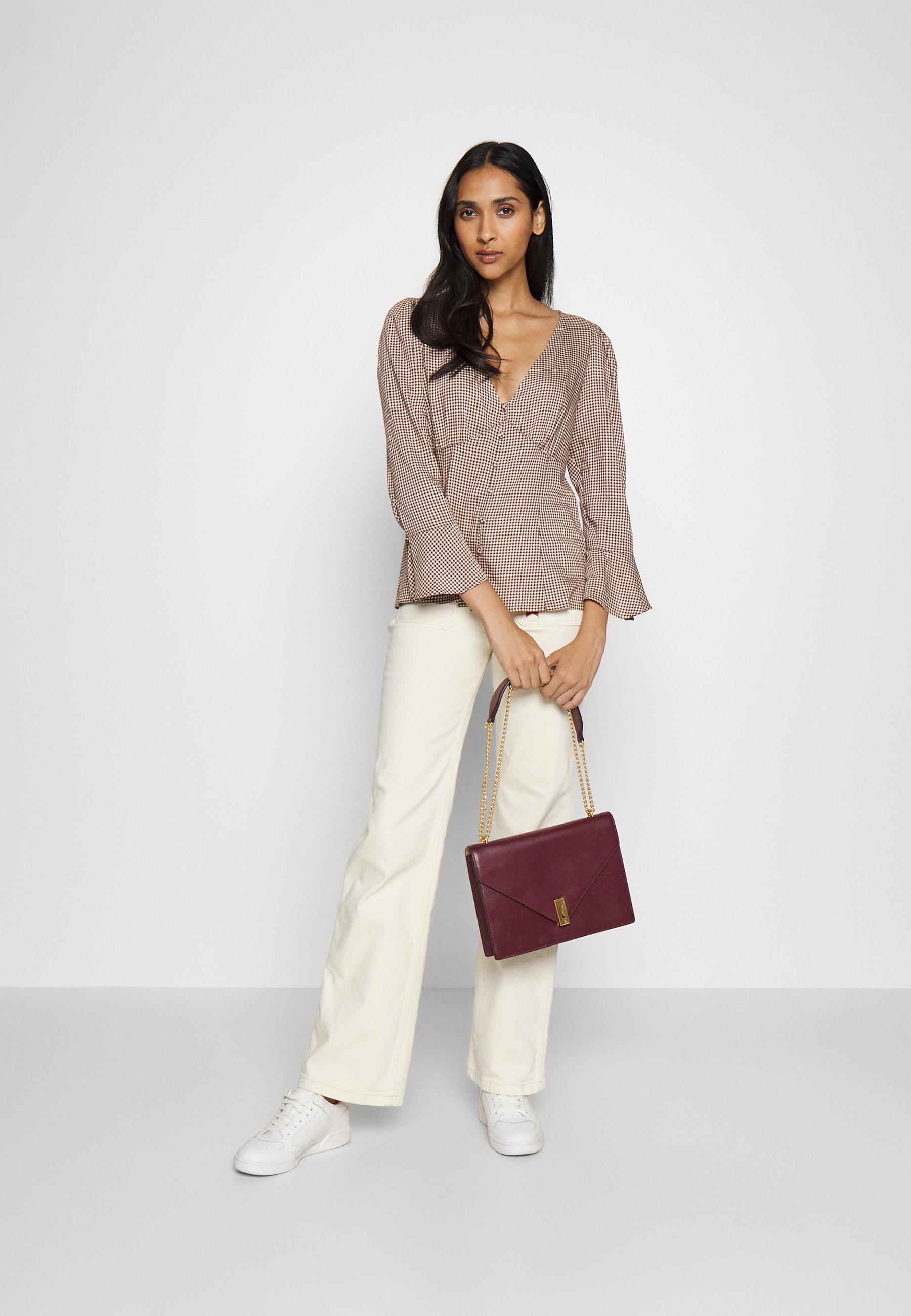 Polo Ralph Lauren LONG SLEEVE BLOUSE - Blouse - wine/white/bordeaux