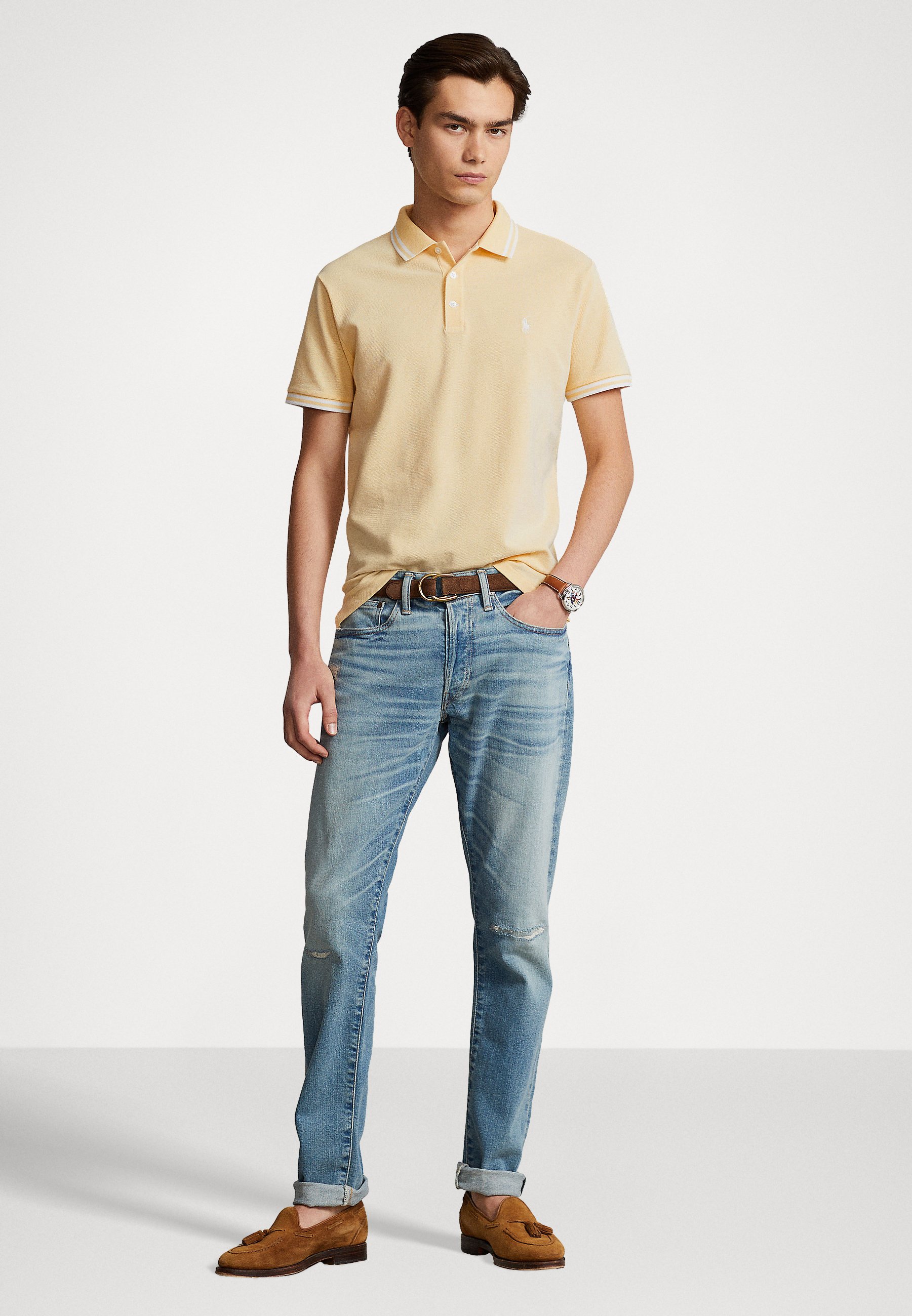 Polo Ralph Lauren CUSTOM SLIM FIT STRETCH MESH POLO SHIRT - Polo shirt - fall yellow/white/yellow