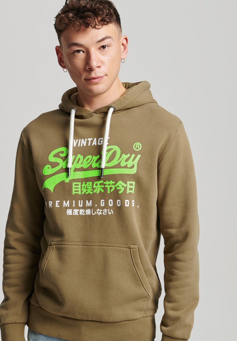 Superdry VINTAGE LOGO PREMIUM OVERDYED  - Hoodie - gothic olive green/khaki