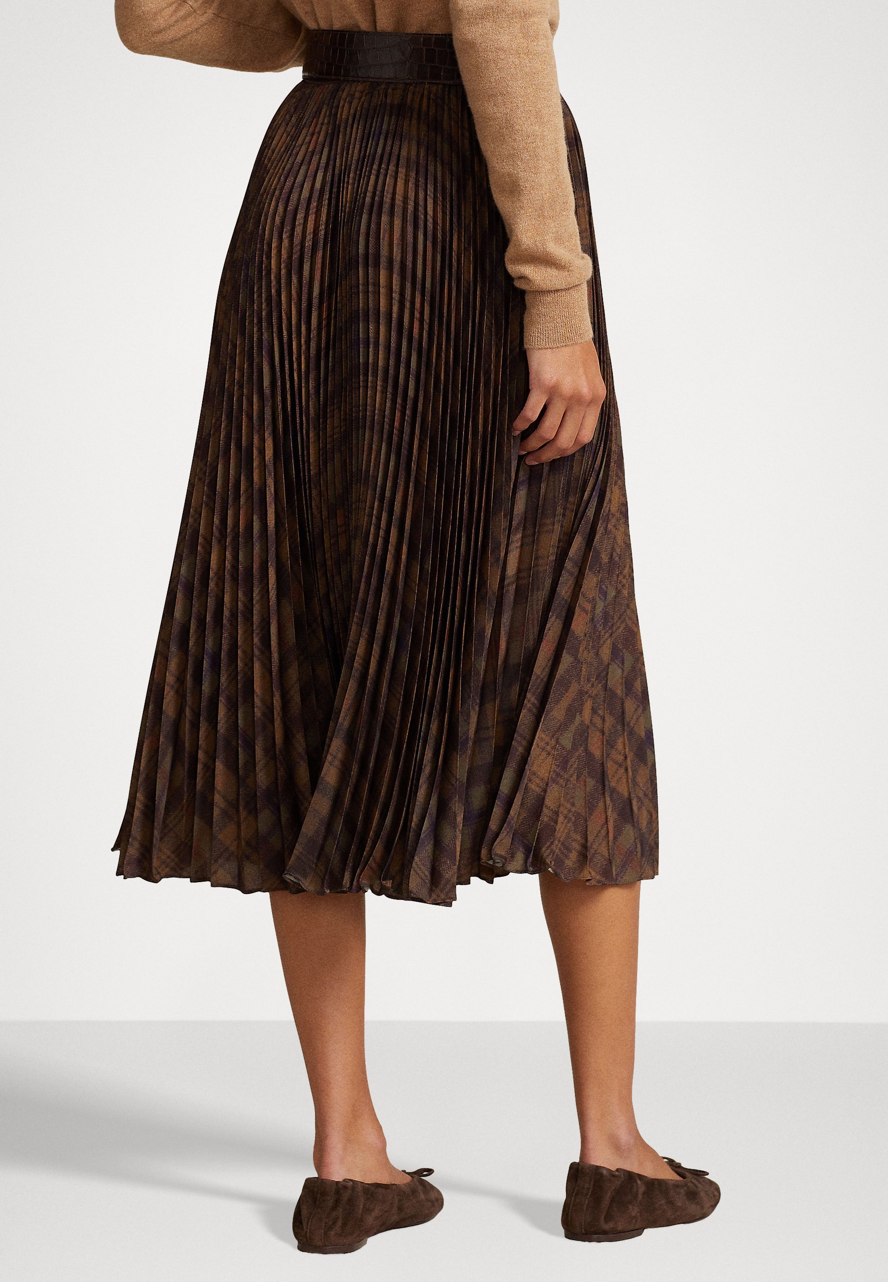 Polo Ralph Lauren RESE MID FULL - Pleated skirt - dark yellow/purple/dark yellow