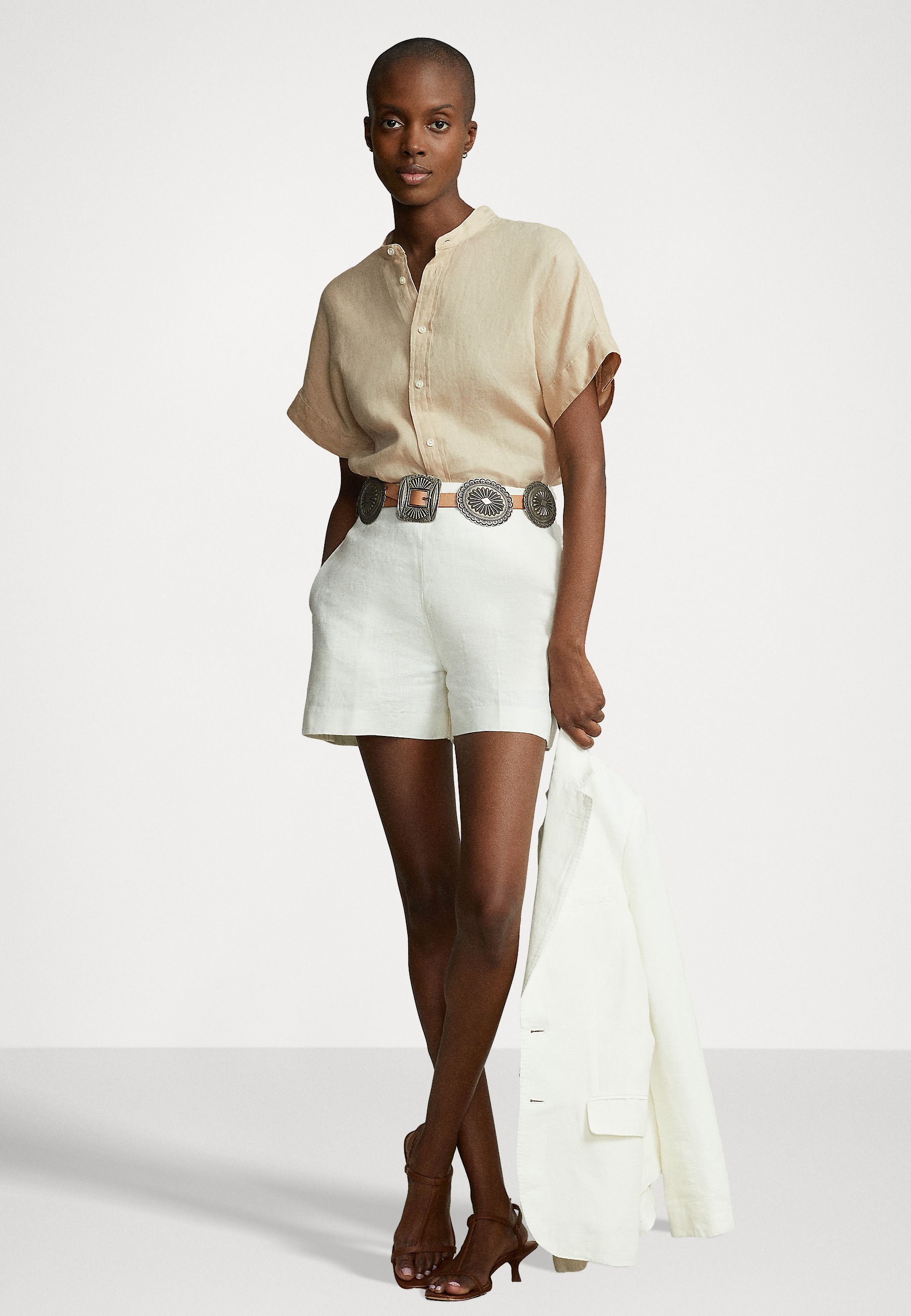 Polo Ralph Lauren ALEN SHORT SLEEVE BUTTON FRONT SHIRT - Button-down blouse - spring beige/beige