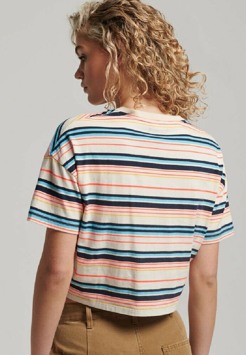 Superdry VINTAGE BOXY TIE FRONT - Print T-shirt - oatmeal stripe/grey