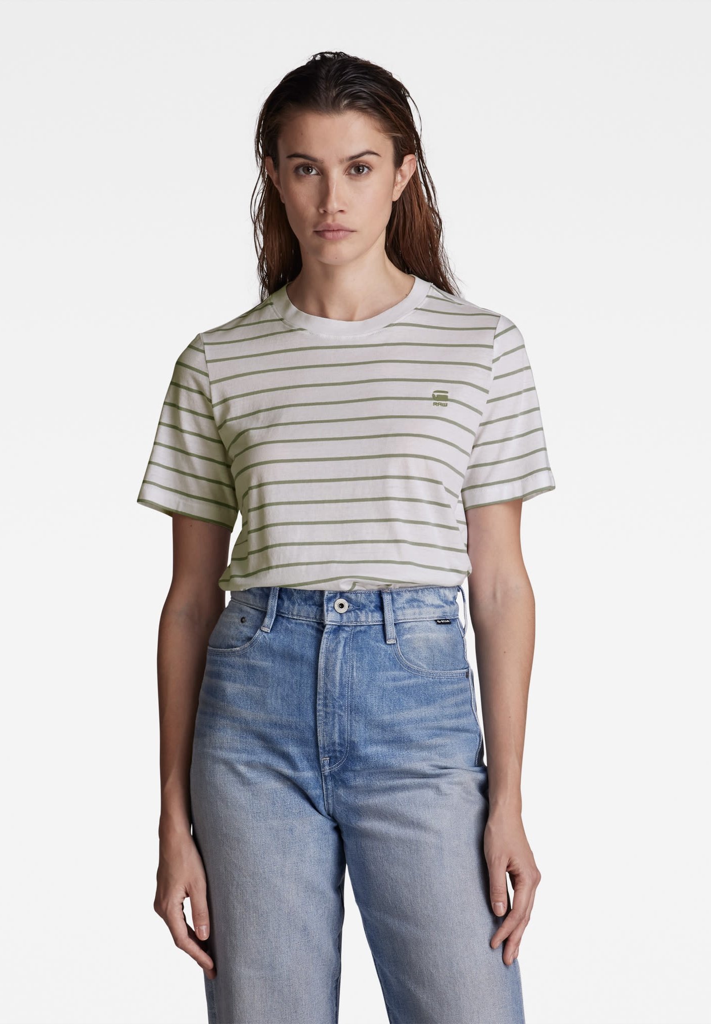 G-Star REGULAR FIT STRIPE - Print T-shirt - white/iceberg green/white
