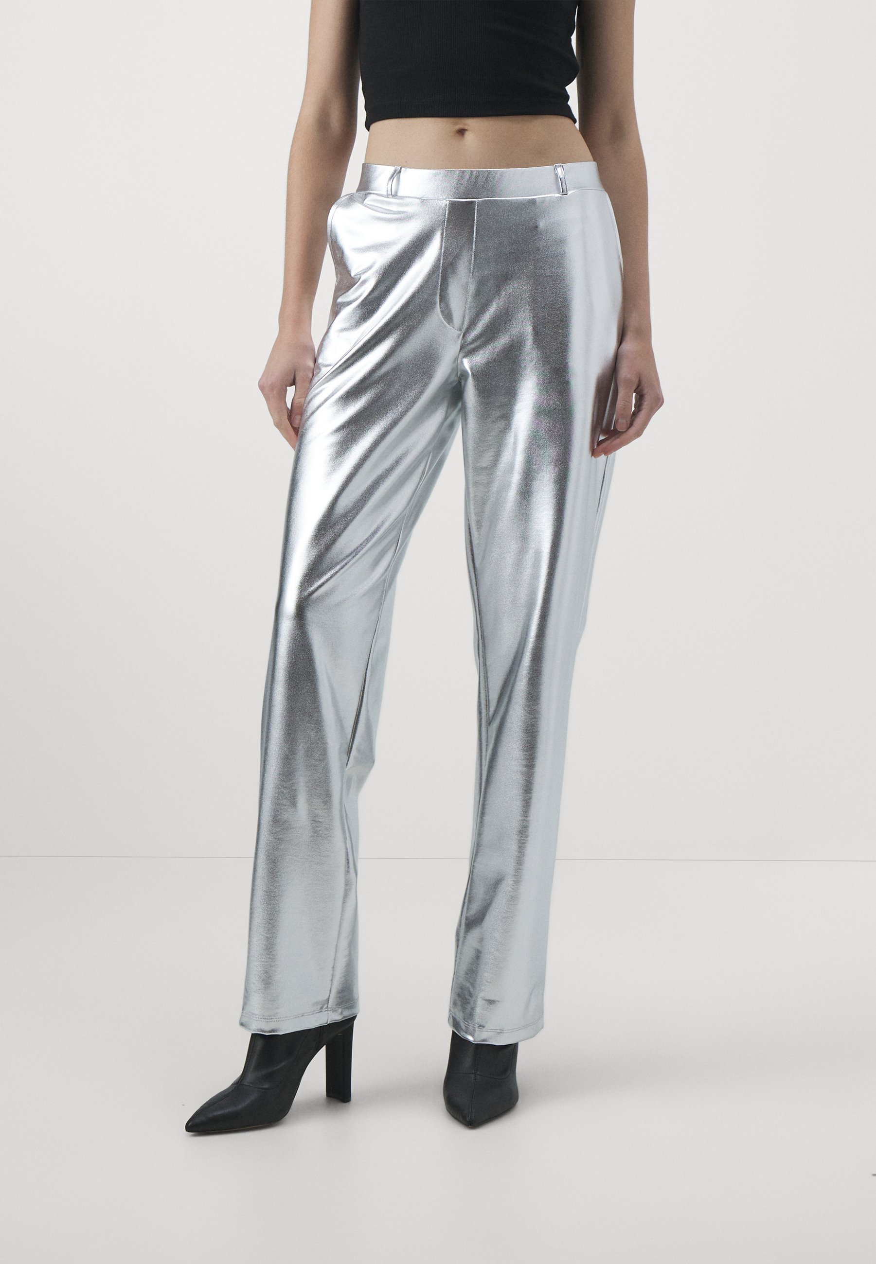 Vero Moda VMSILVER STRAIGHT PANTS - Trousers - silver-coloured