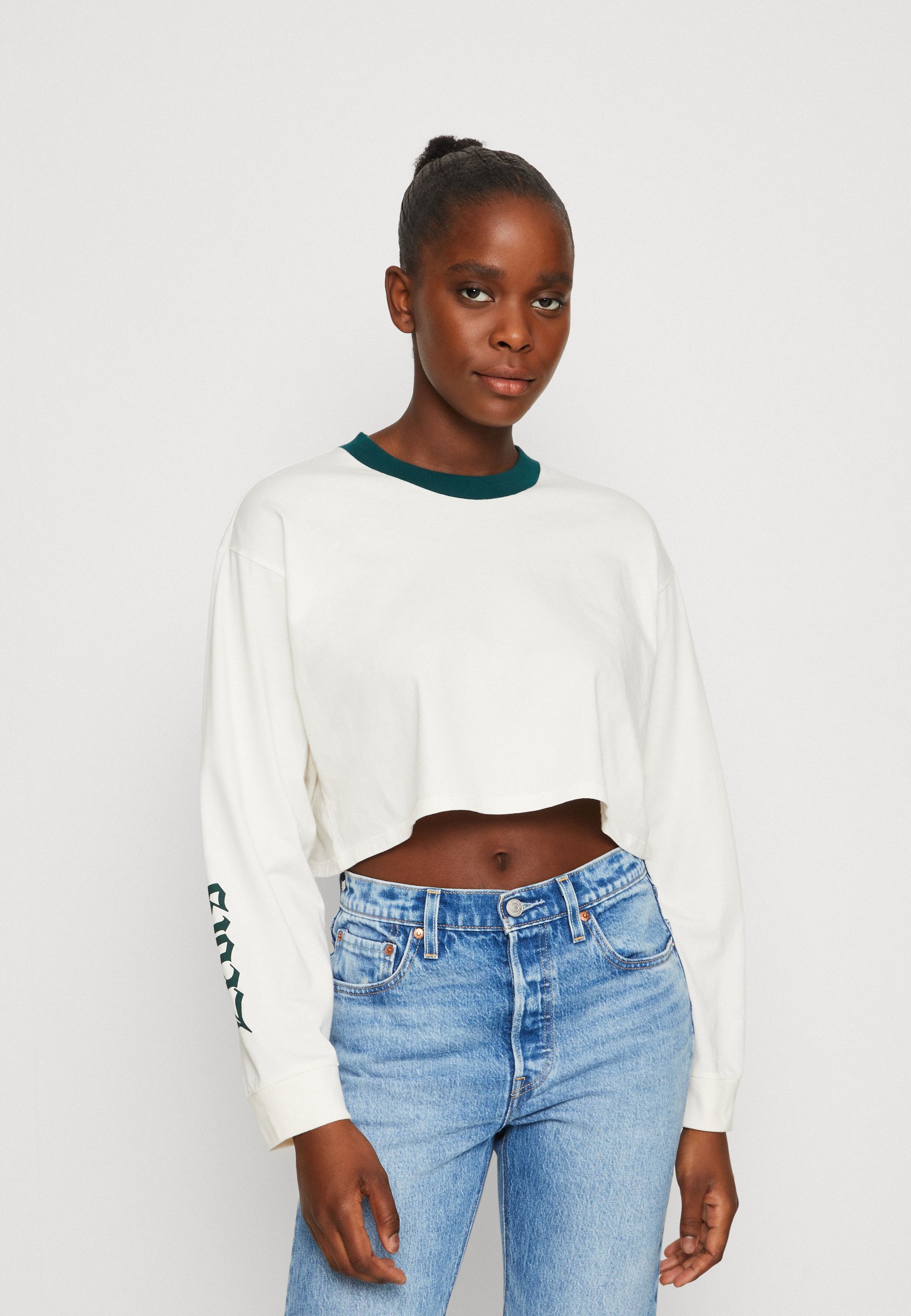 Levi's® GRAPHIC CROP REESE - Long sleeved top - dark varsity gardenia/deep sea moss/white