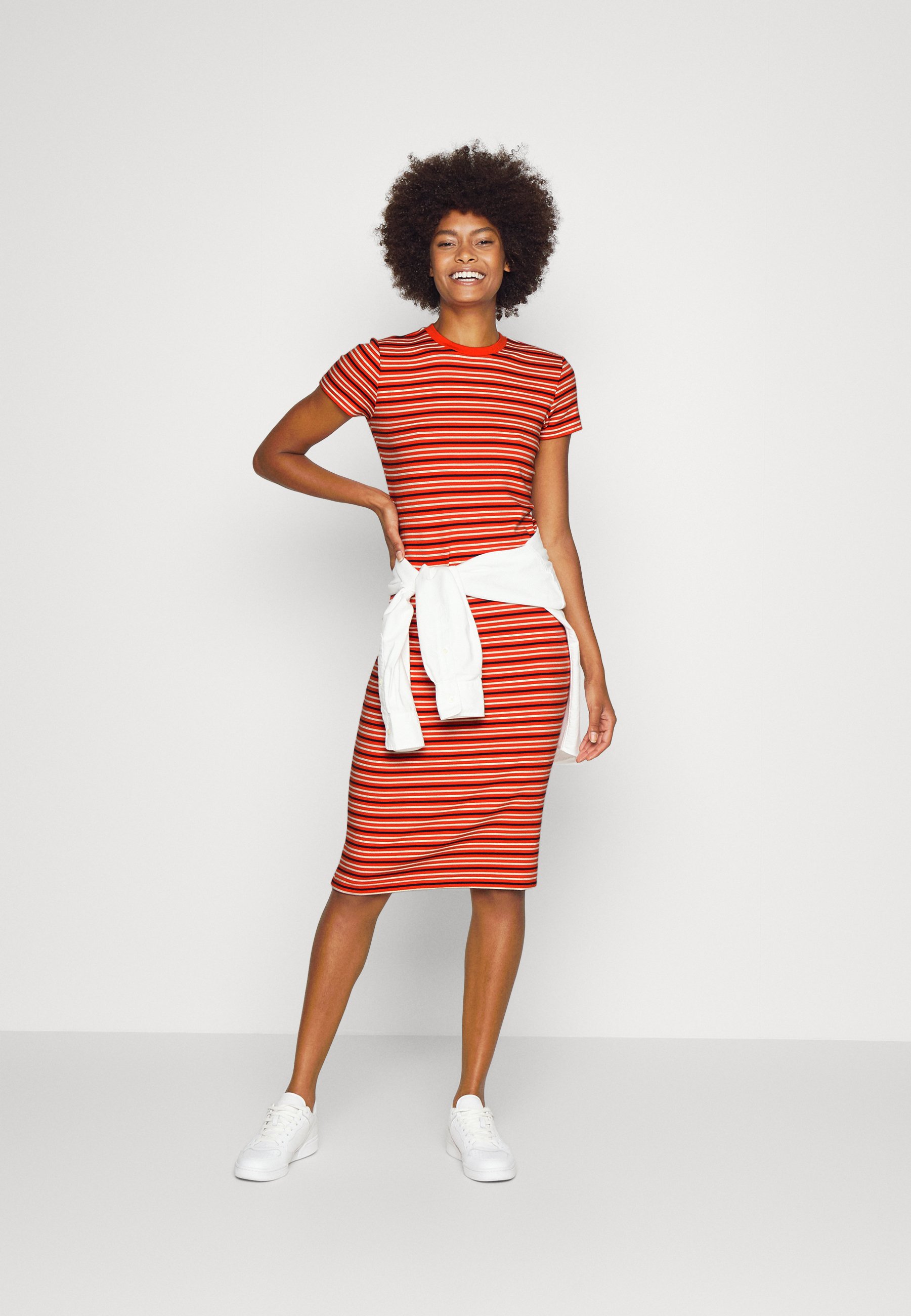 Polo Ralph Lauren SHORT SLEEVE DAY DRESS - Jersey dress - orangey red/nevis/newport navy/orange
