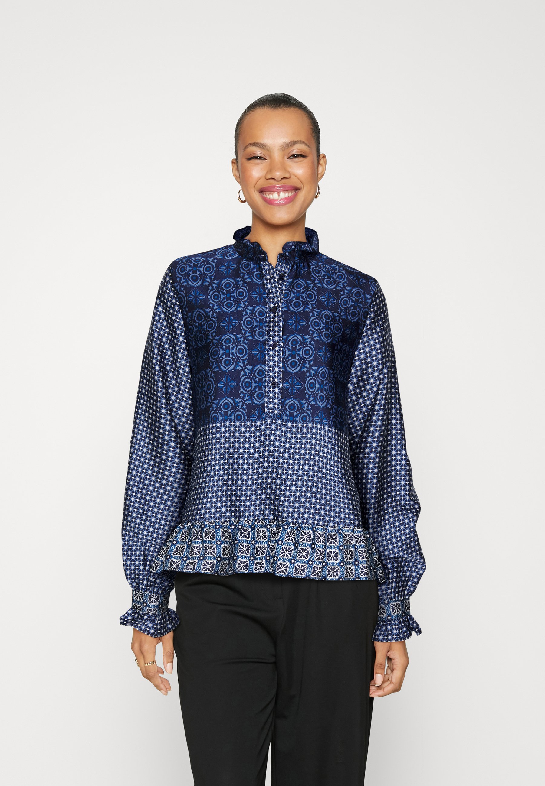 Vero Moda VMLEVI NEW MIDI - Blouse - snow white /dark blue/blue